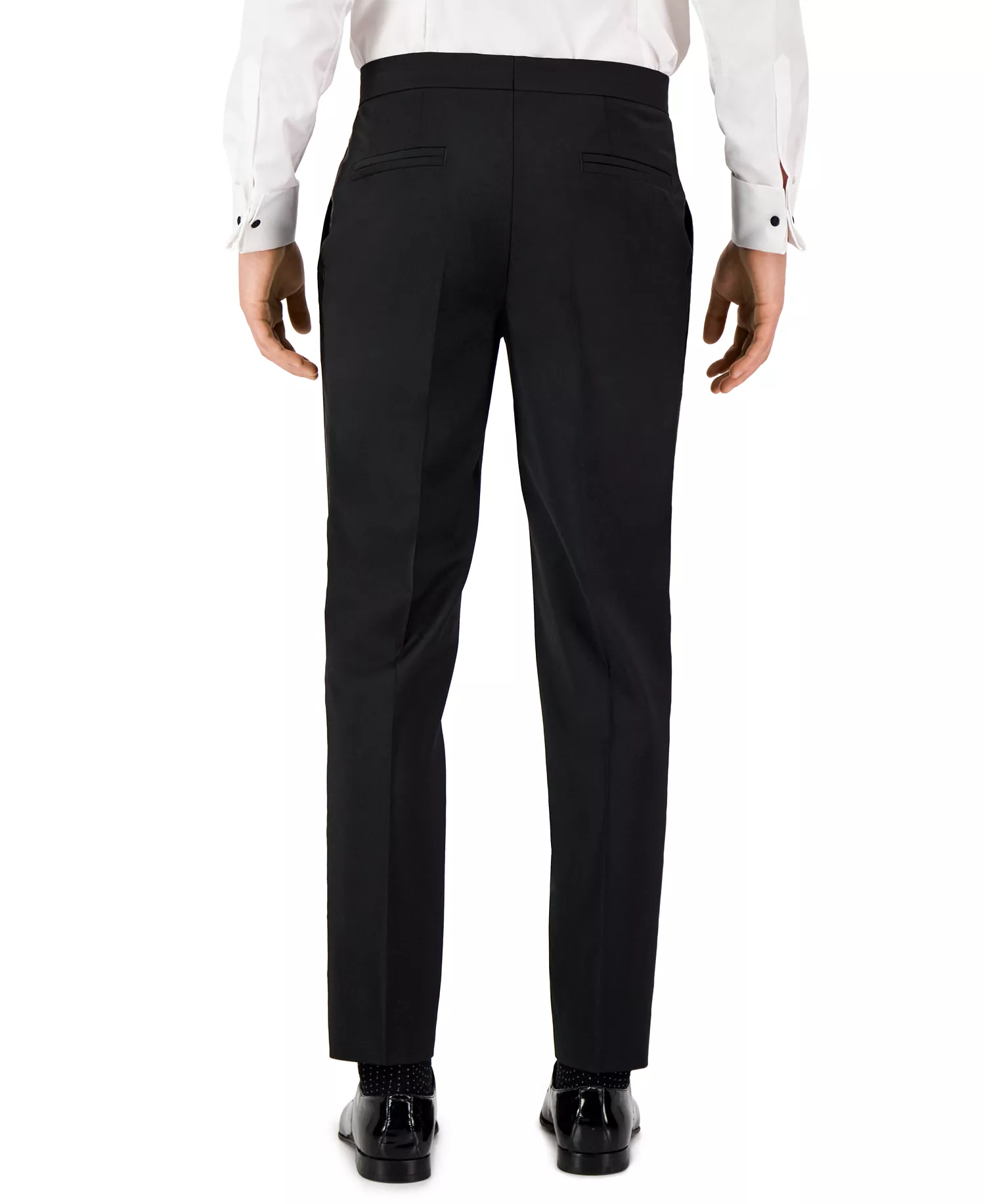 Men Unfinished Hem Modern-Fit Wool Blend Super Flex Stretch Tuxedo Pant - Black - 30R