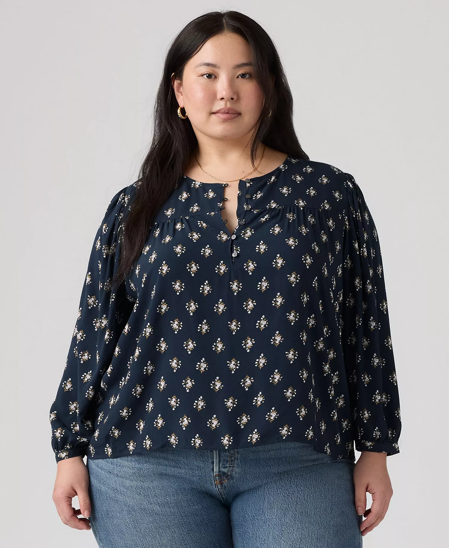 Plus Size Halsey Long-Sleeve Top - Yulia Floral - 1X