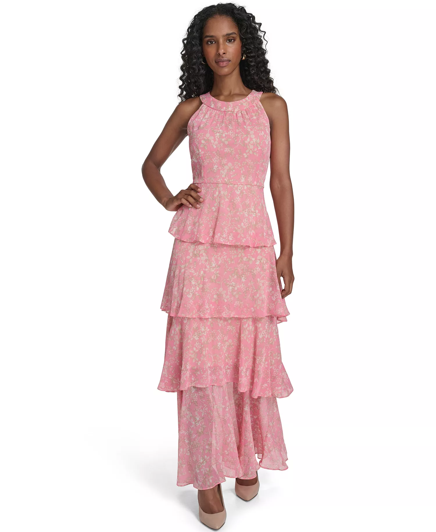 Women's Sleeveless Halter Neck Tiered Maxi Dress - Peony Multi - 10