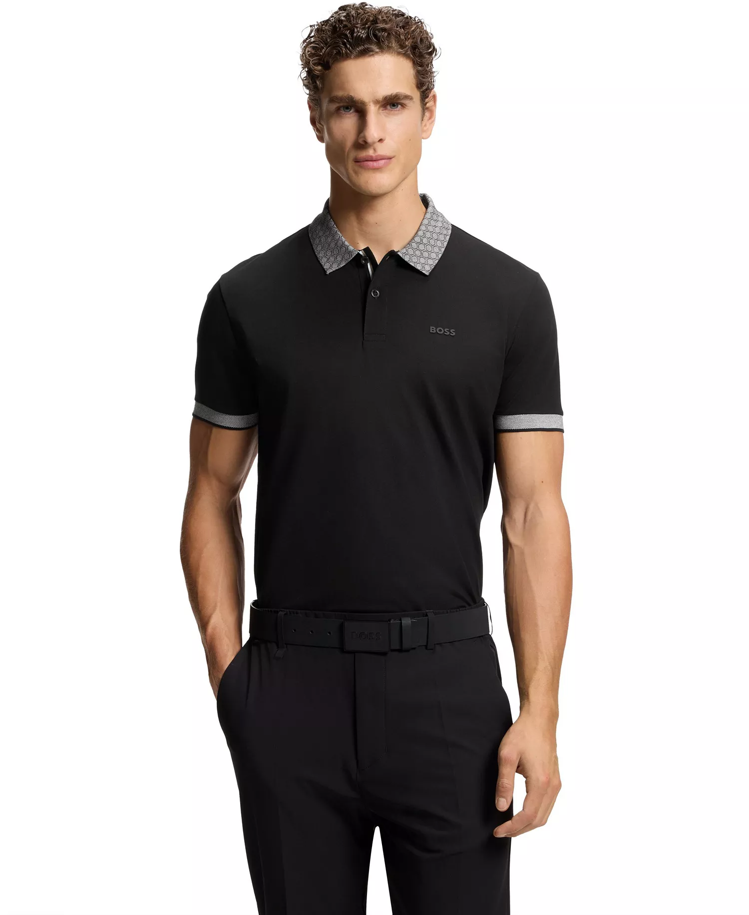 Men's Stretch Cotton Moisture Management Paddy Polo Shirt - Black - L