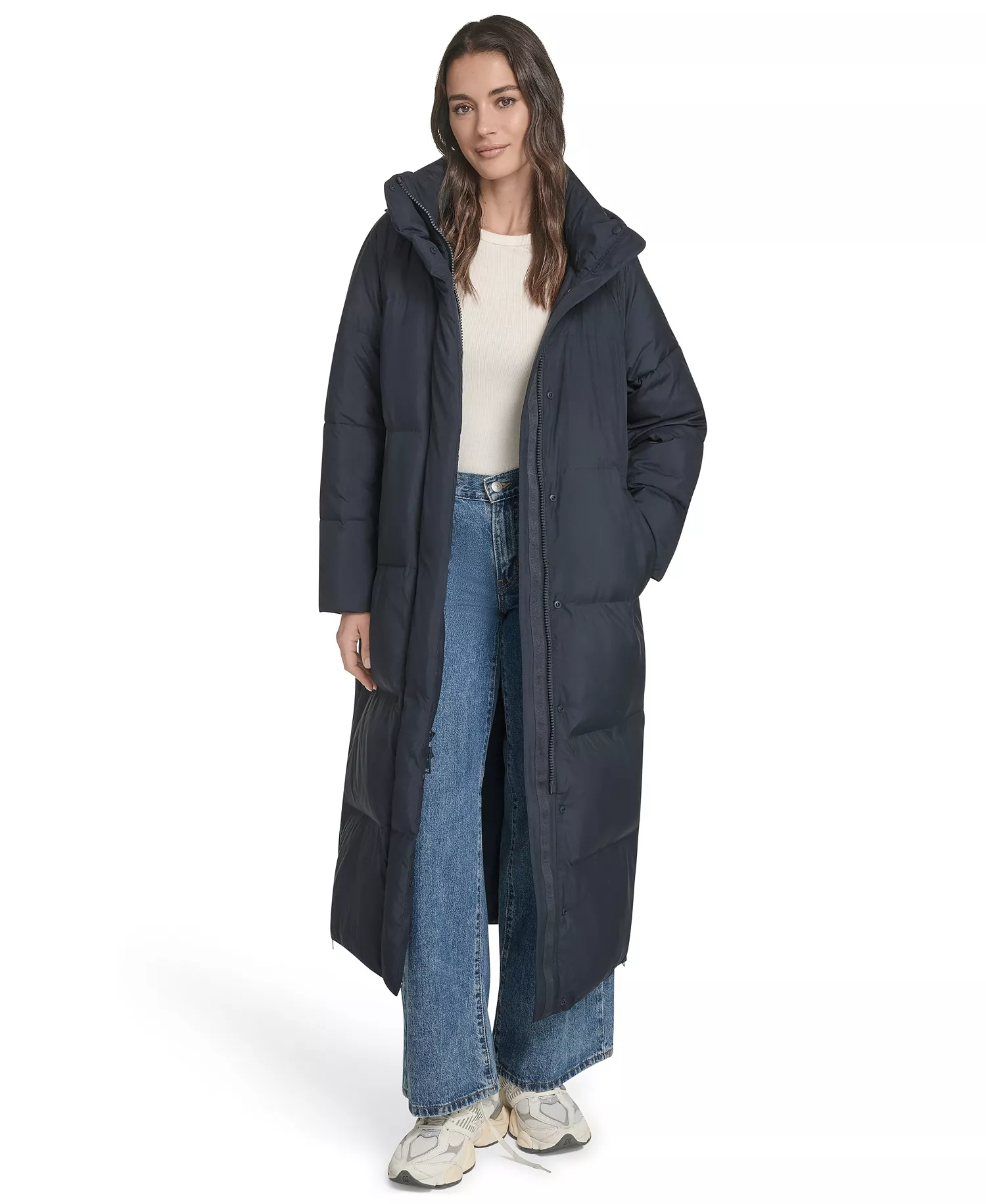Women's Regular Extra Long Quilted Parka Jacket - Navy - L