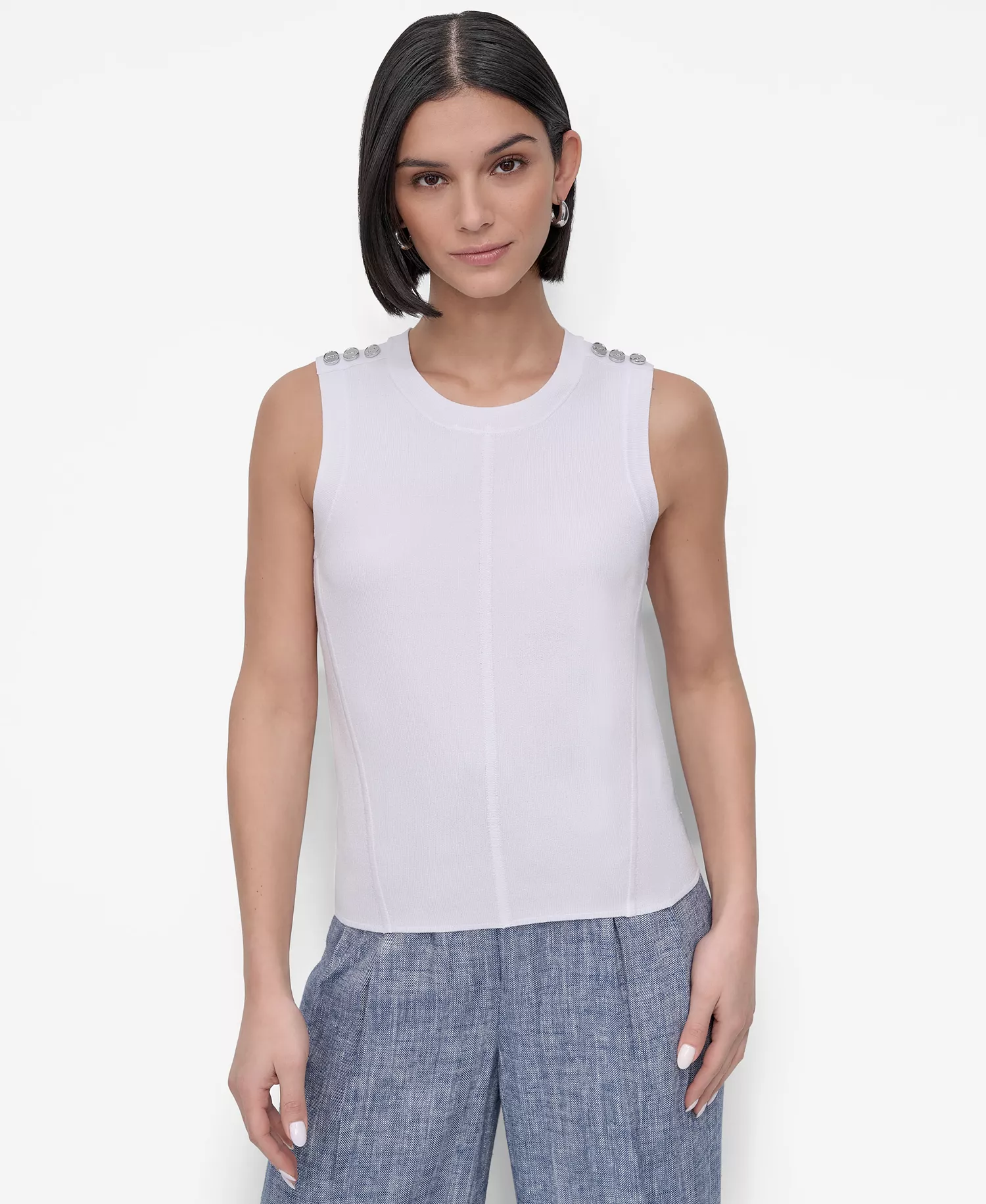 Petite Crewneck Sleeveless Top - White - PL