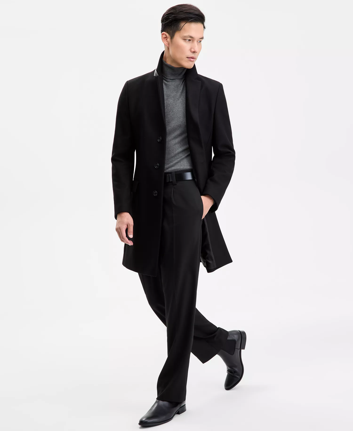 Men's Slim-Fit Wool Cashmere Overcoat - Black - 40L