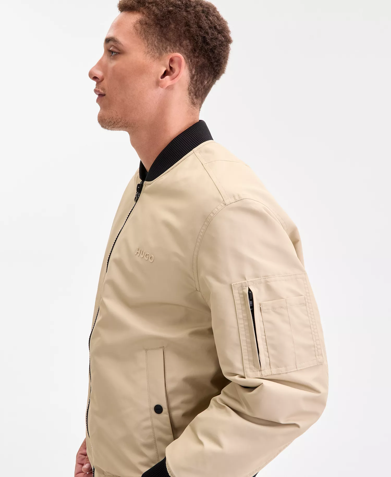 Men's Baken2435 Slim-Fit Satin Bomber Jacket - Black - 2XL