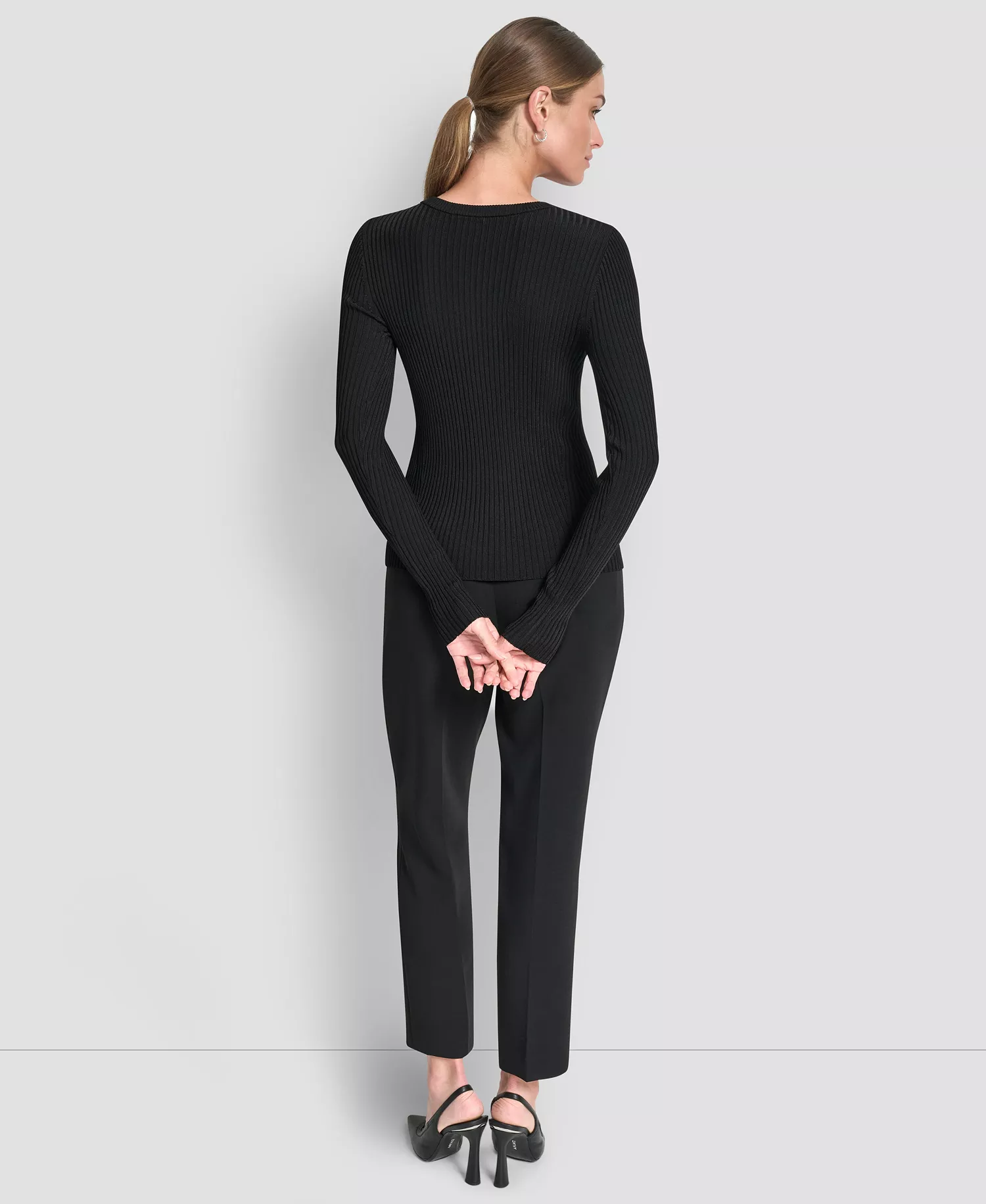 Women's Sleek Long Sleeve Shine Sweater - Black - L