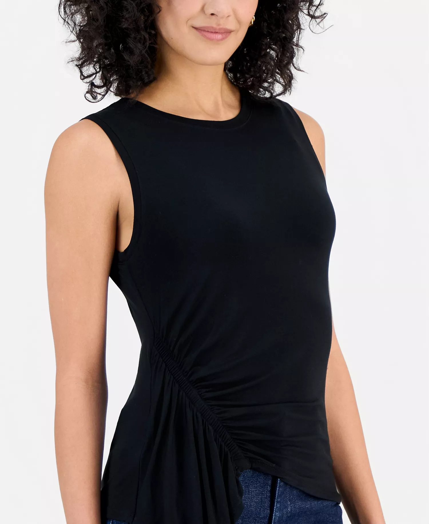Women's Luxe-Layering Jersey Draped Sleeveless Top, Macy's Exclusive - Deep Black - L