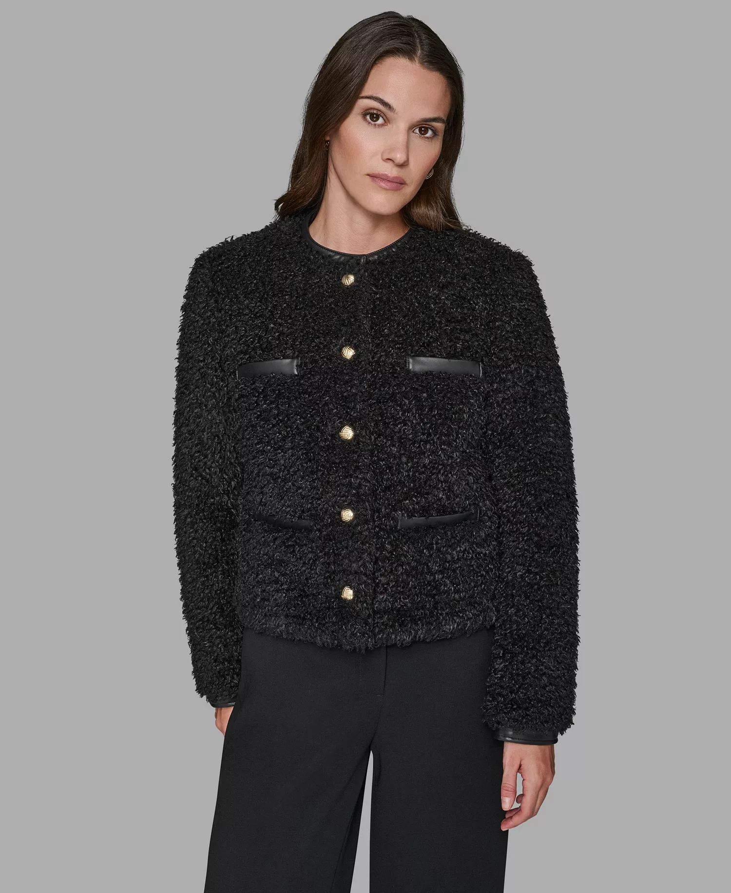 Women's Crewneck Pocket Detail Jacket - Black - L