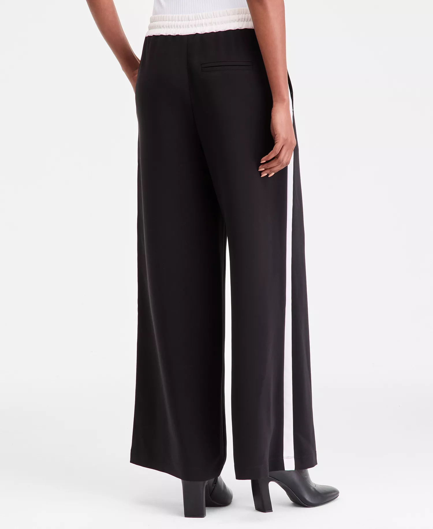 Women's Wide-Leg Side-Stripe Drawstring  Pants, Macy's Exclusive - Deep Black - L
