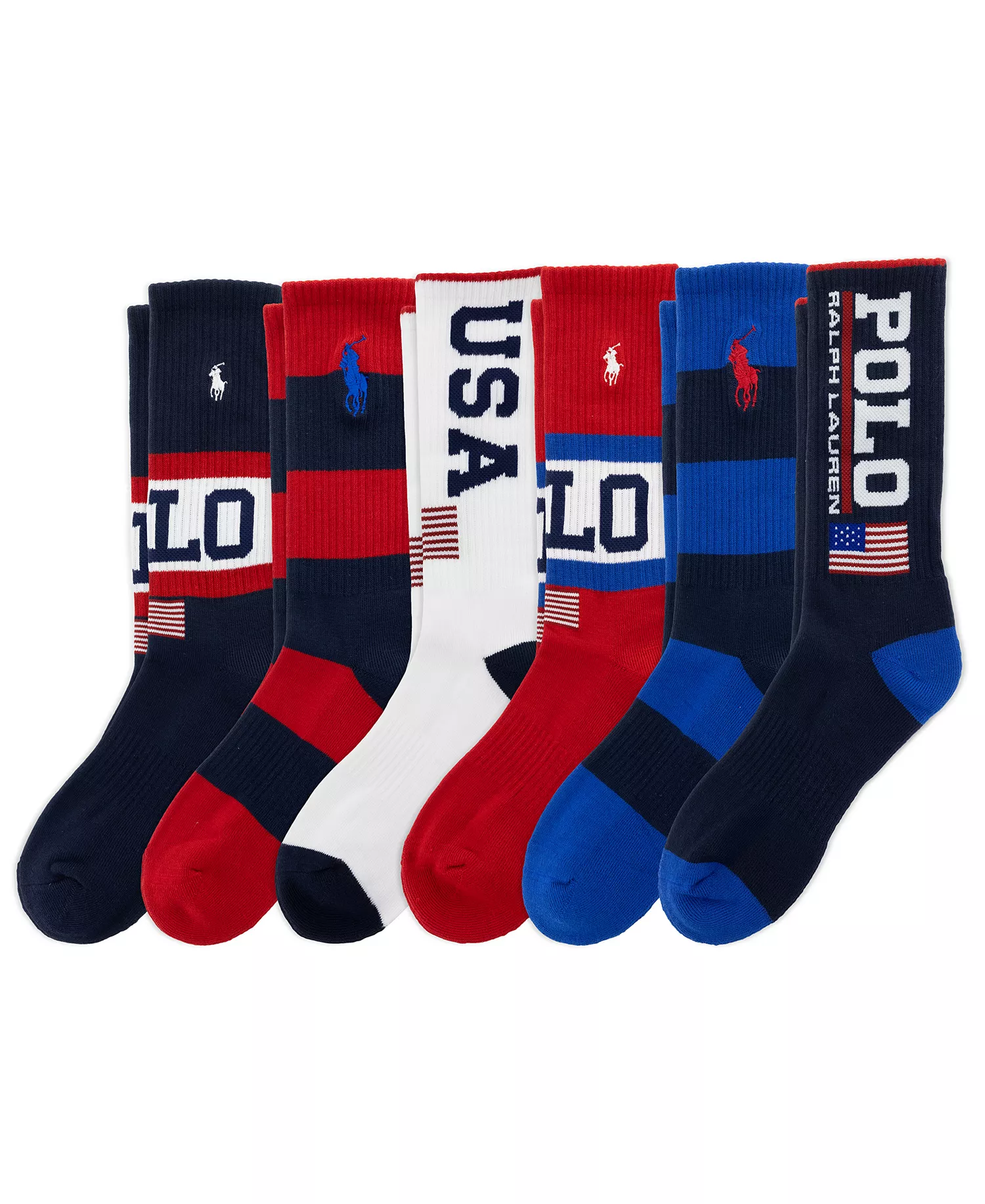 Men's USA Stadium Crew Socks, 6-Pack - Navy/White/Red - 10-13