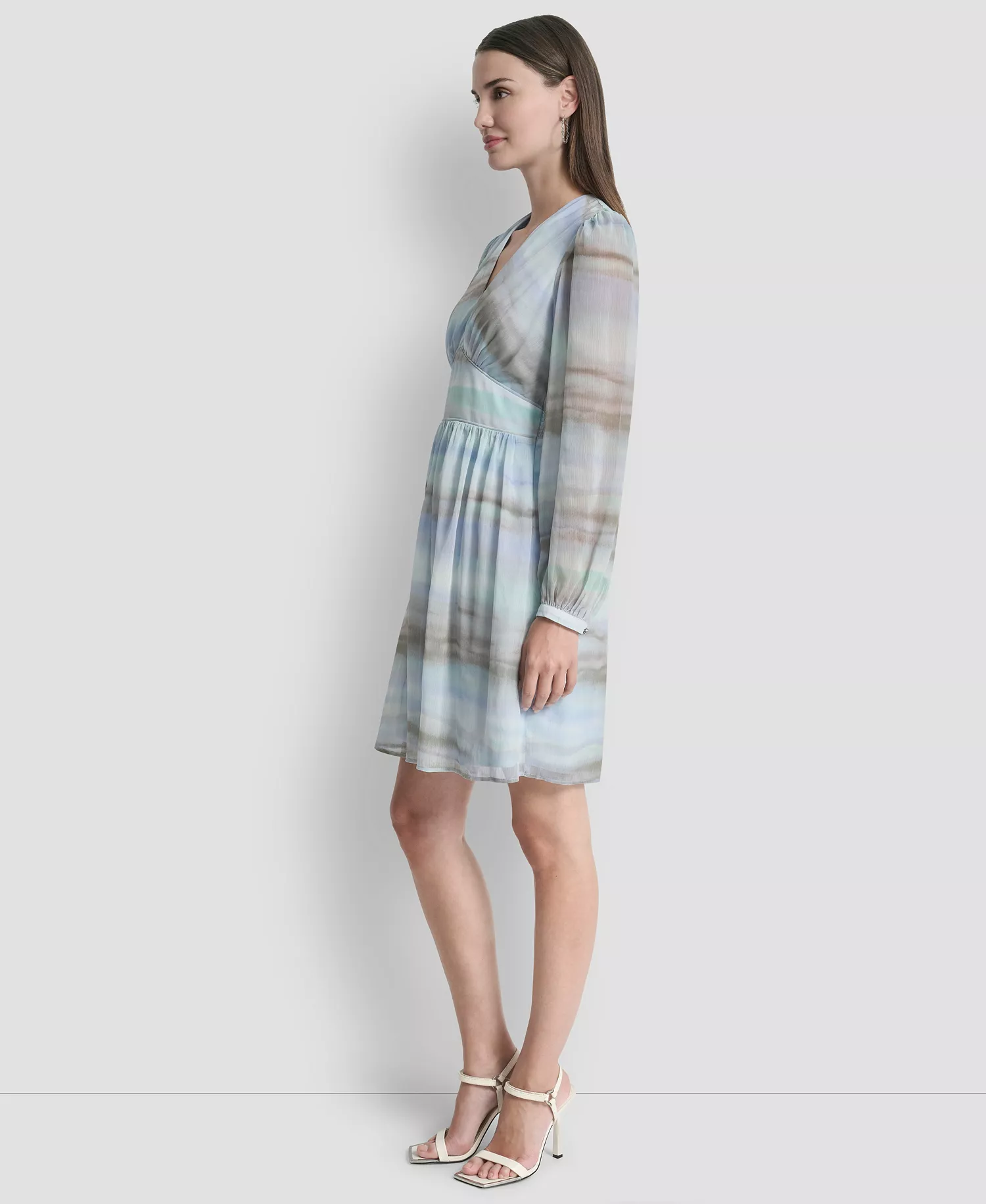 Women's V-Neck Smocked Waist Fit and Flare Dress - Skyway Multi - 10