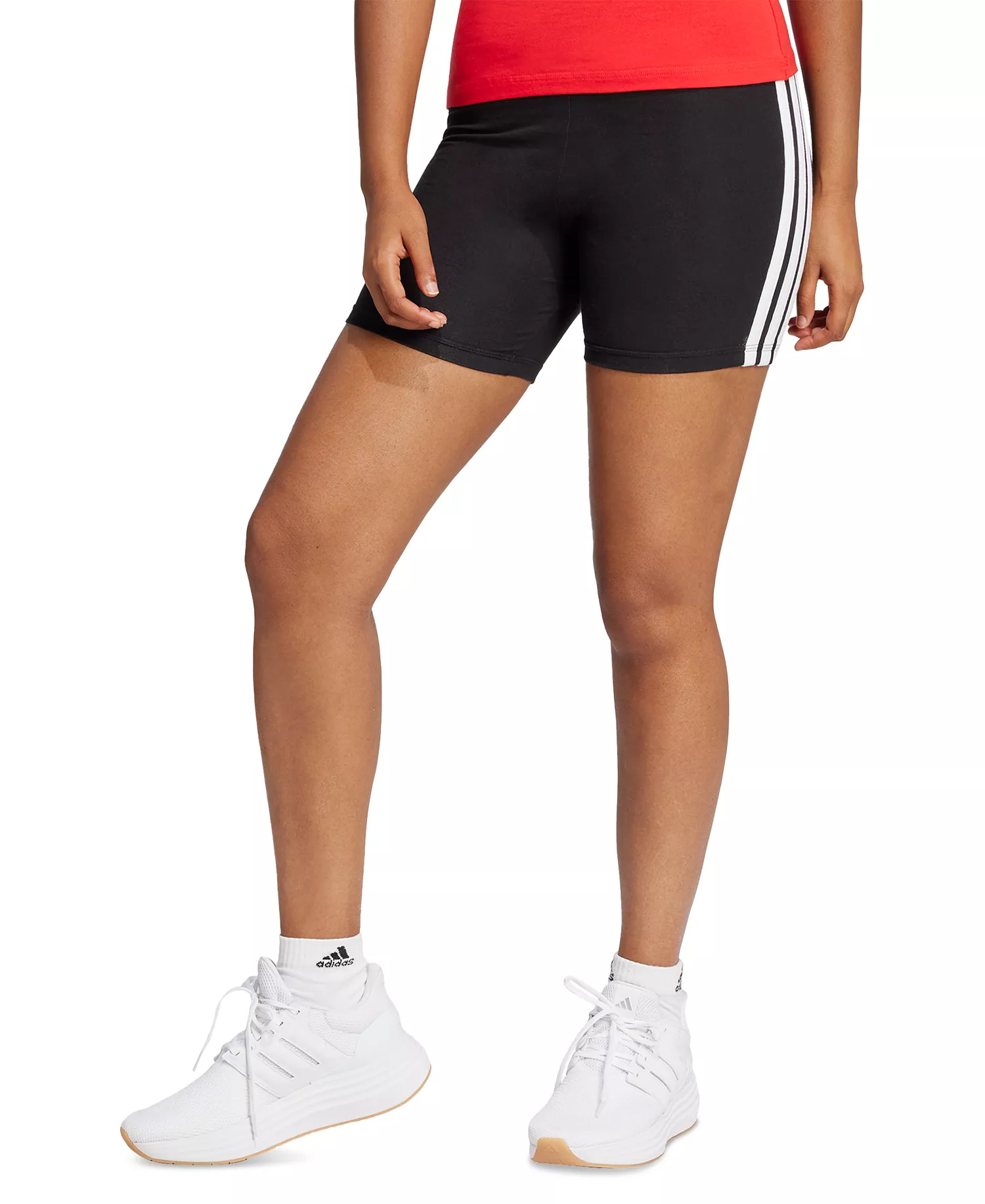 Women's Essentials 3-Stripe High-Rise Bike Shorts - Black/white - L