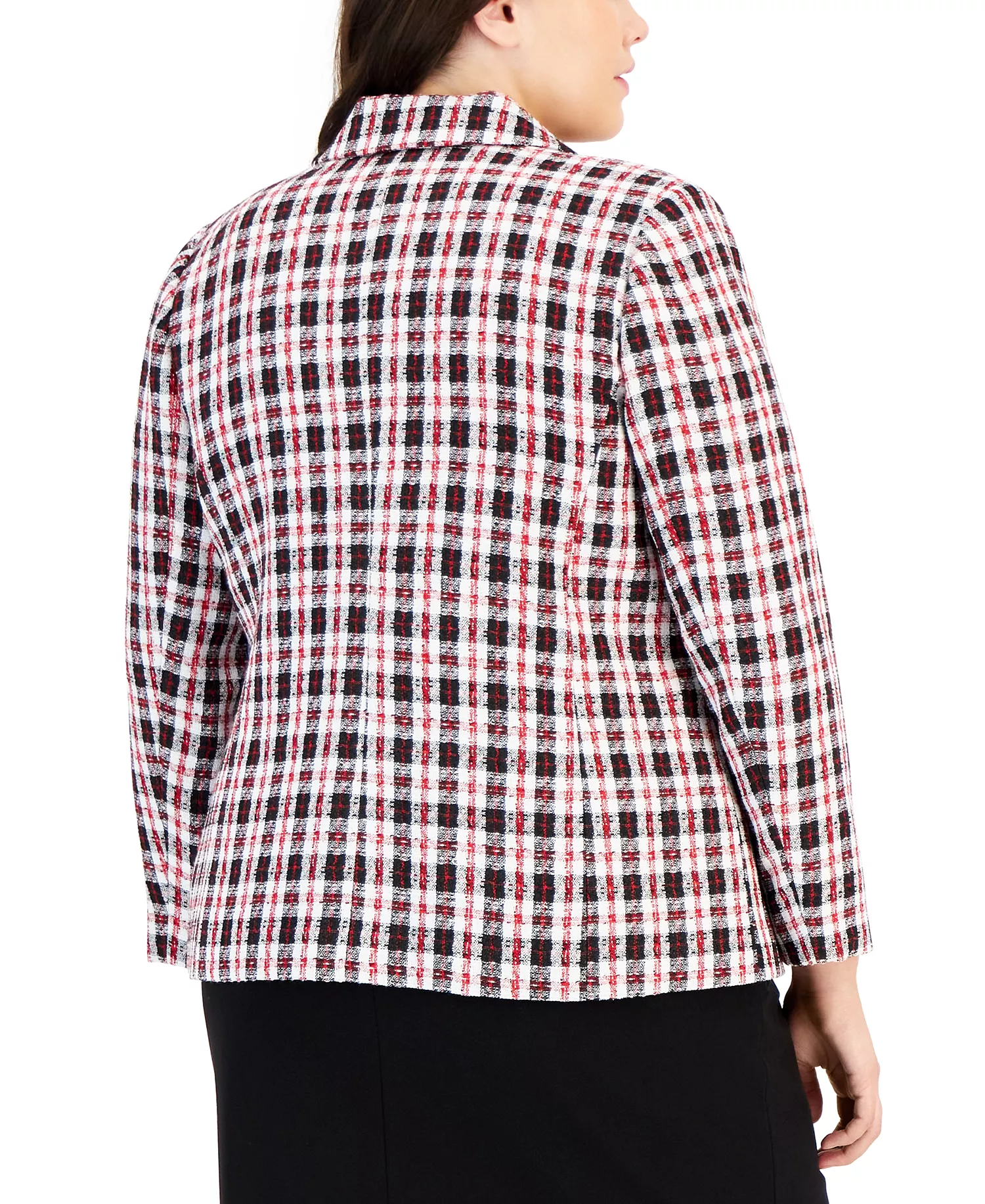 Plus Size Plaid Long-Sleeve Blazer - Ivory Blac - 24W