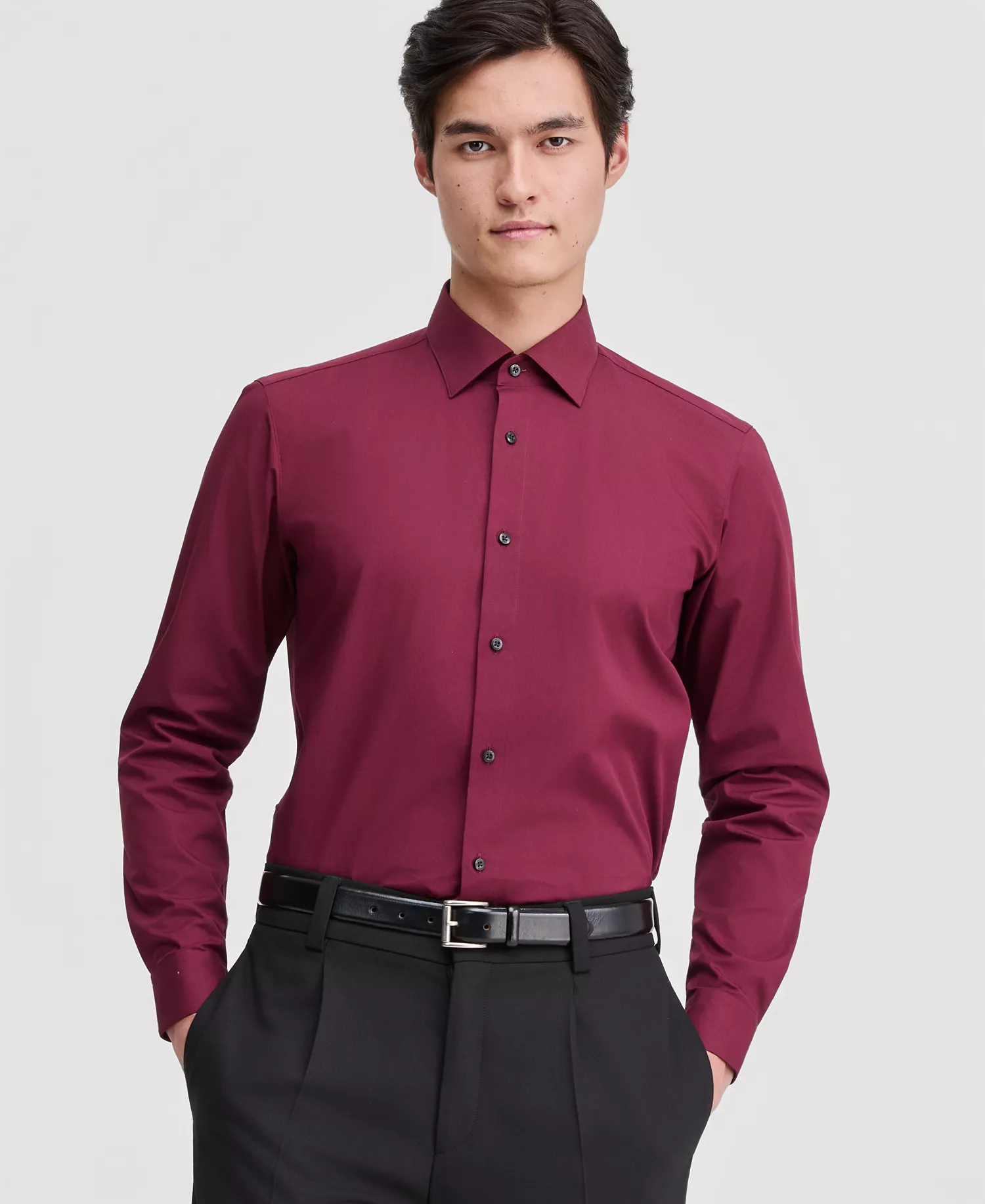 Men's Modern-Fit Solid Poplin Dress Shirt - Burgundy - 14.5