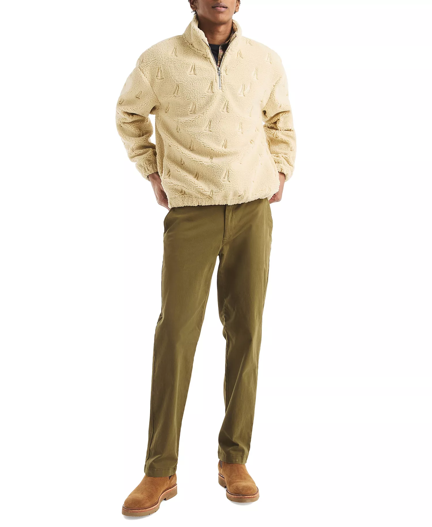 Men's Embossed Boat Print Sweatshirt - Seastone - 2XL