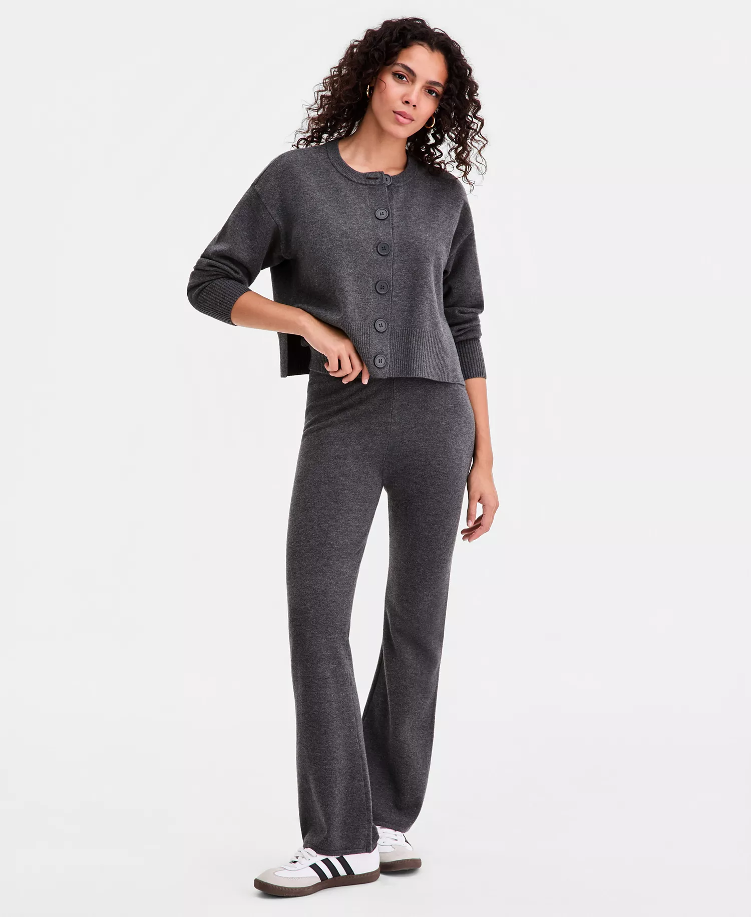 Women's Crewneck Cardigan, Macy's Exclusive - Mercury Grey - L