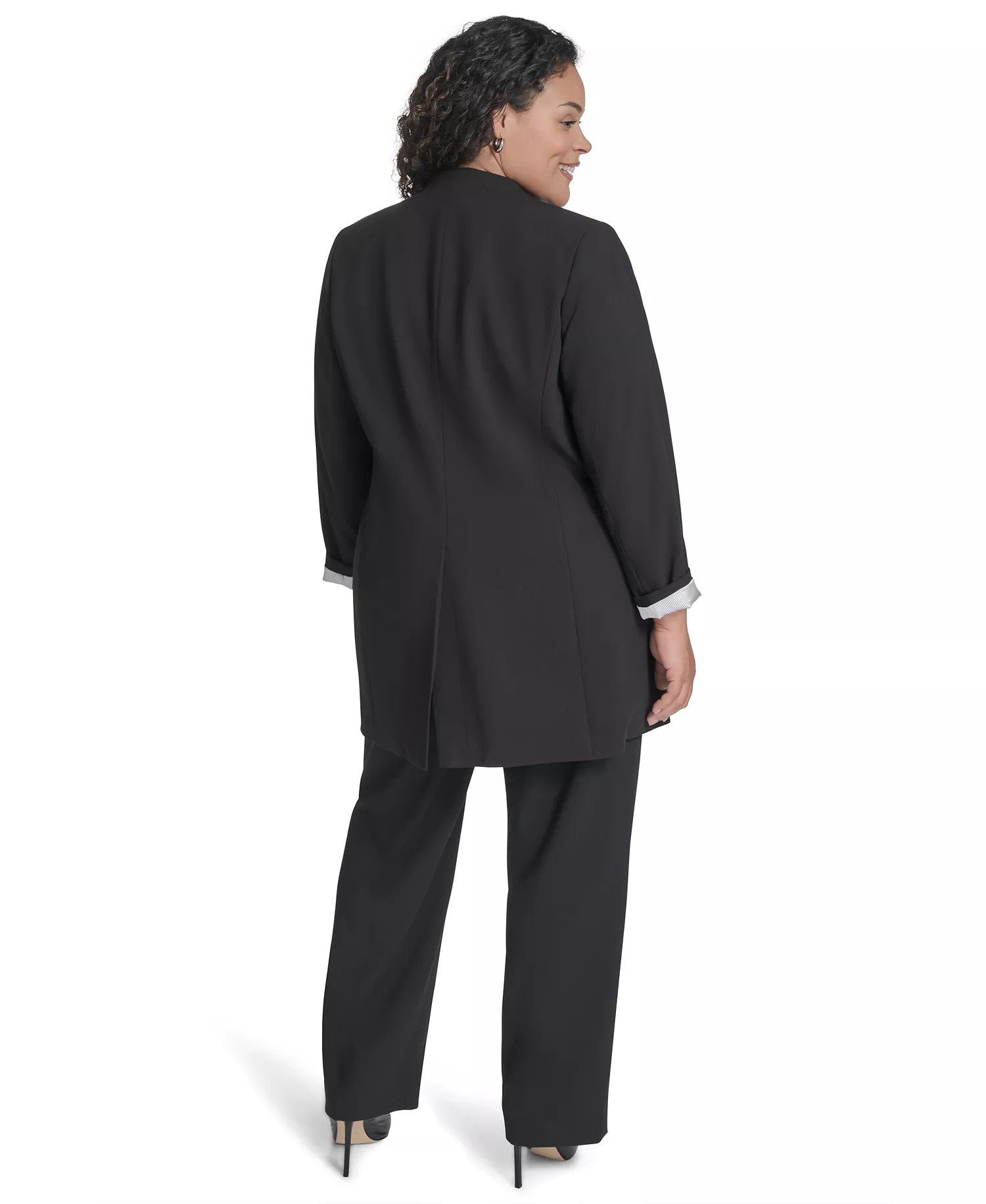 Plus Size Collarless Open-Front Topper Jacket - Black - 14W