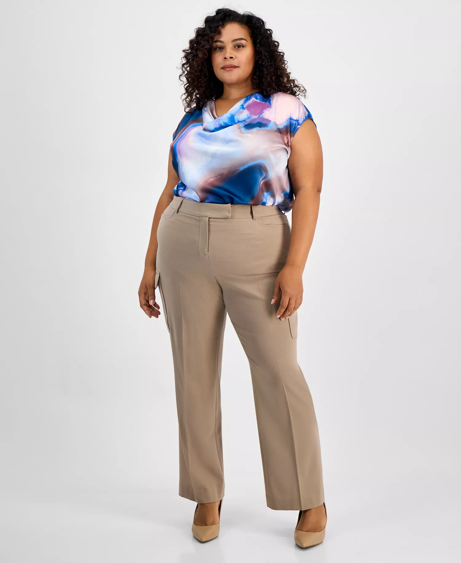 Plus Size Straight-Leg Cargo Pants - Latte - 22W