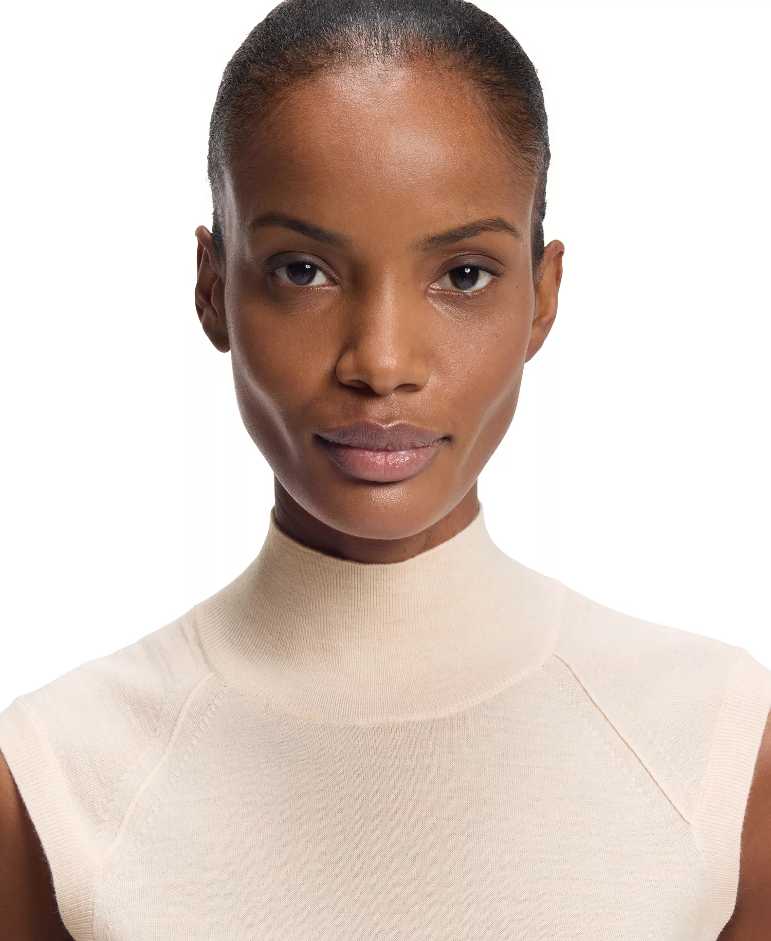 BOSS by Women's Merino Wool Sleeveless Mock Neck Top - Natural - L