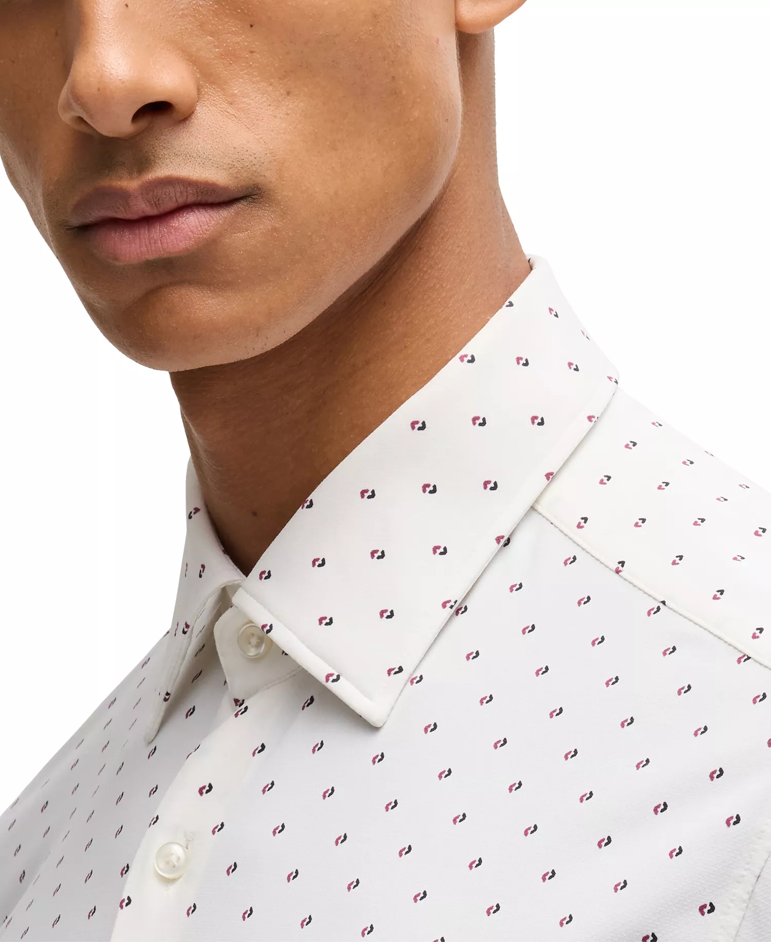 Men's Printed Performance-Stretch Slim-Fit Dress Shirt - Open Pink - 16