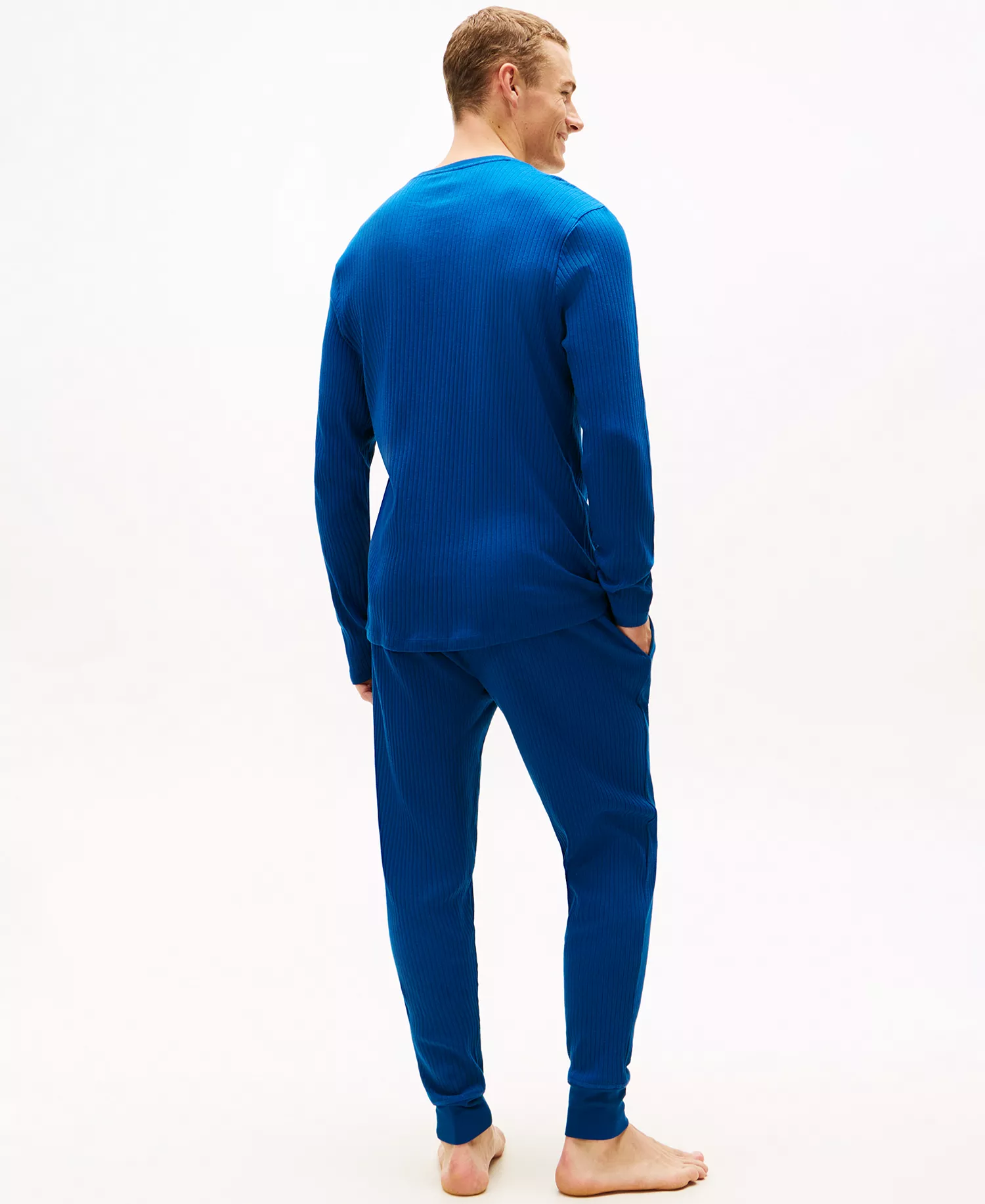 Men's Ribbed Long-Sleeve Pajama Shirt - Atlantic - 2XL