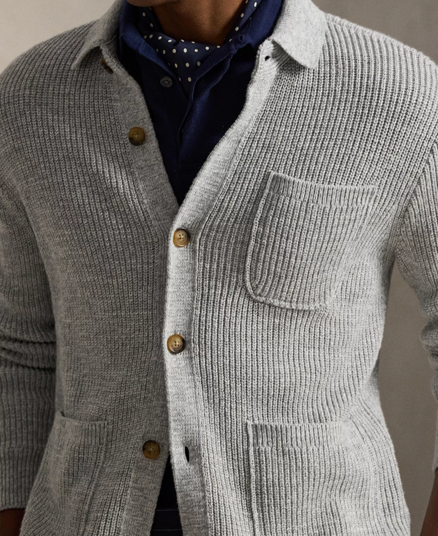 Men's Collared Button-Front Cardigan - Gray - 2XL