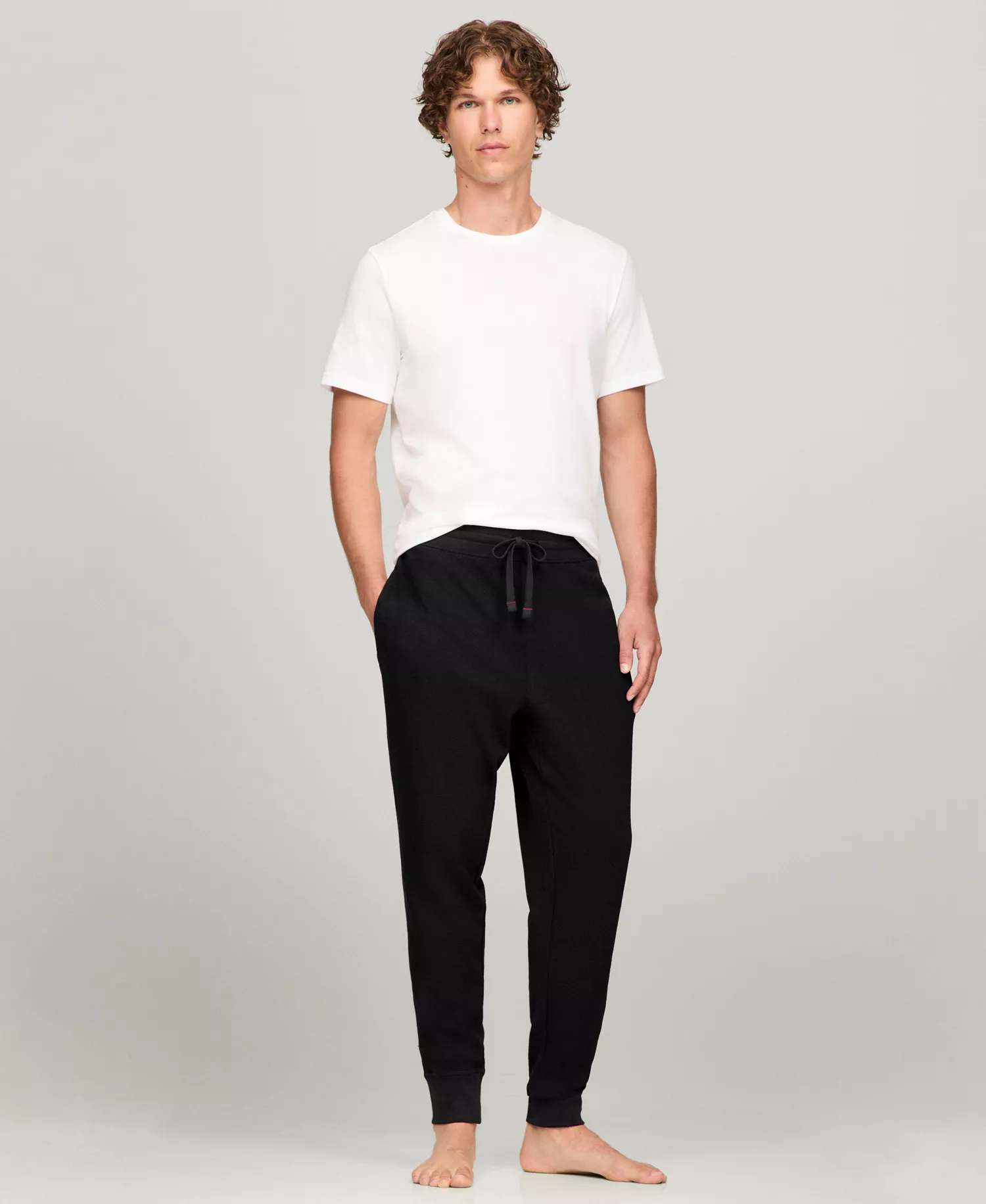 Men's Classic-Fit Waffle-Knit Thermal Pajama Joggers - Black - 2XL