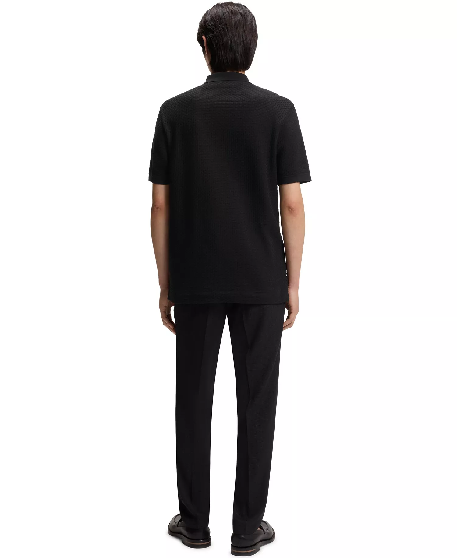 Men's Mercerized Cotton Basket Weave Polo Shirt - Black - L