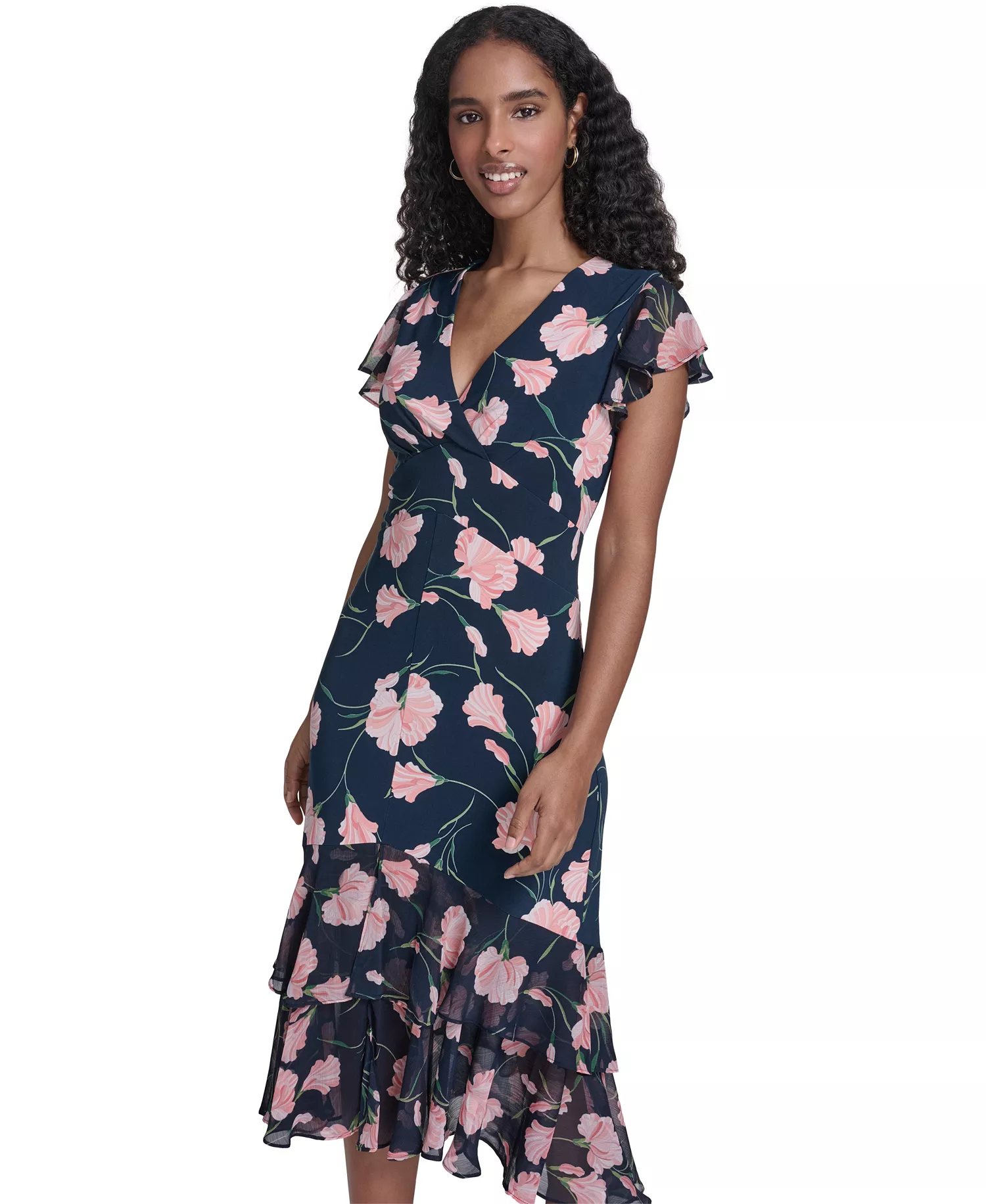 Women's V-Neck Empire Tiered Midi Dress - Sky Captain Multi - 10