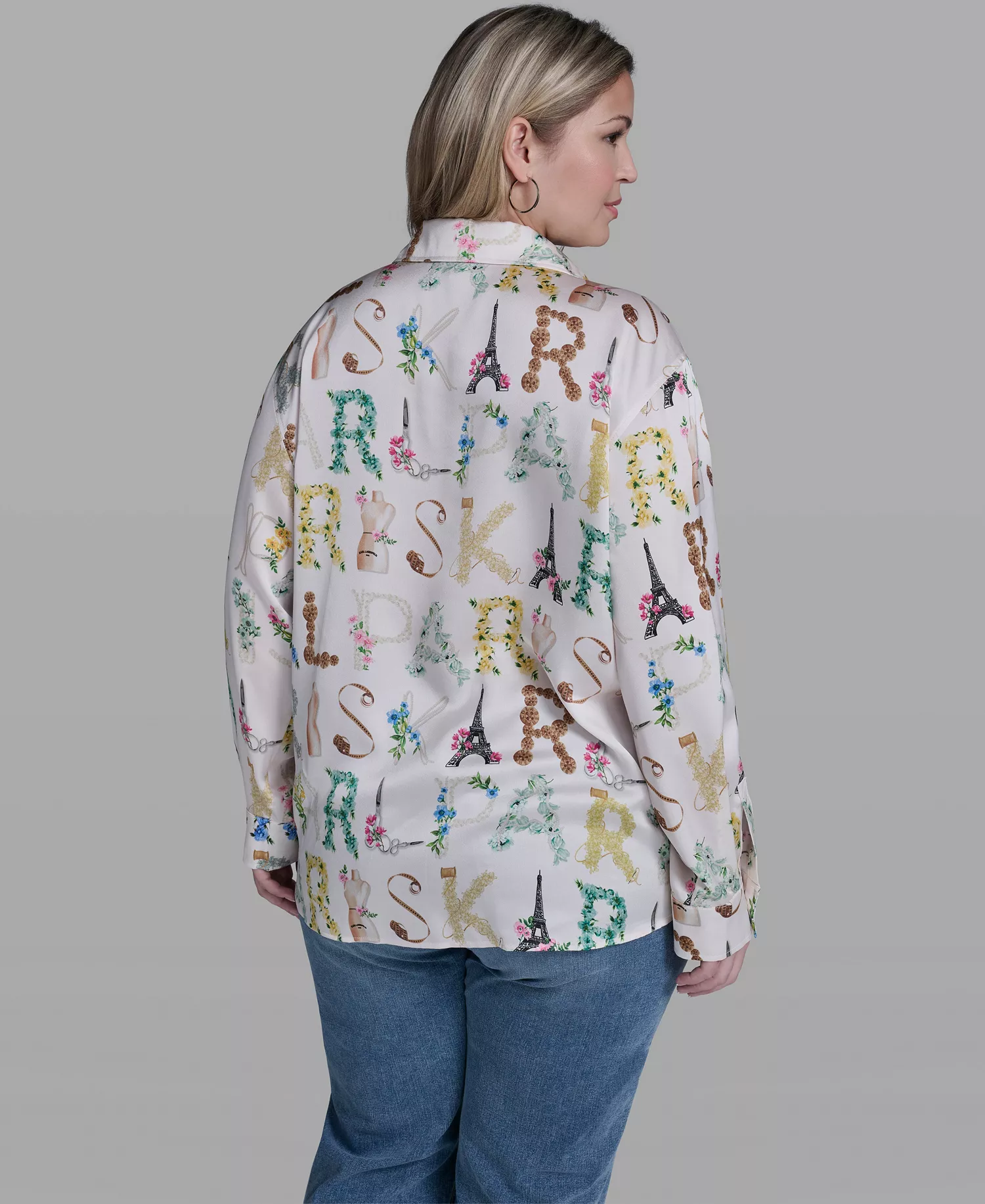 Plus Size Allover Printed Shirt - White - 0X