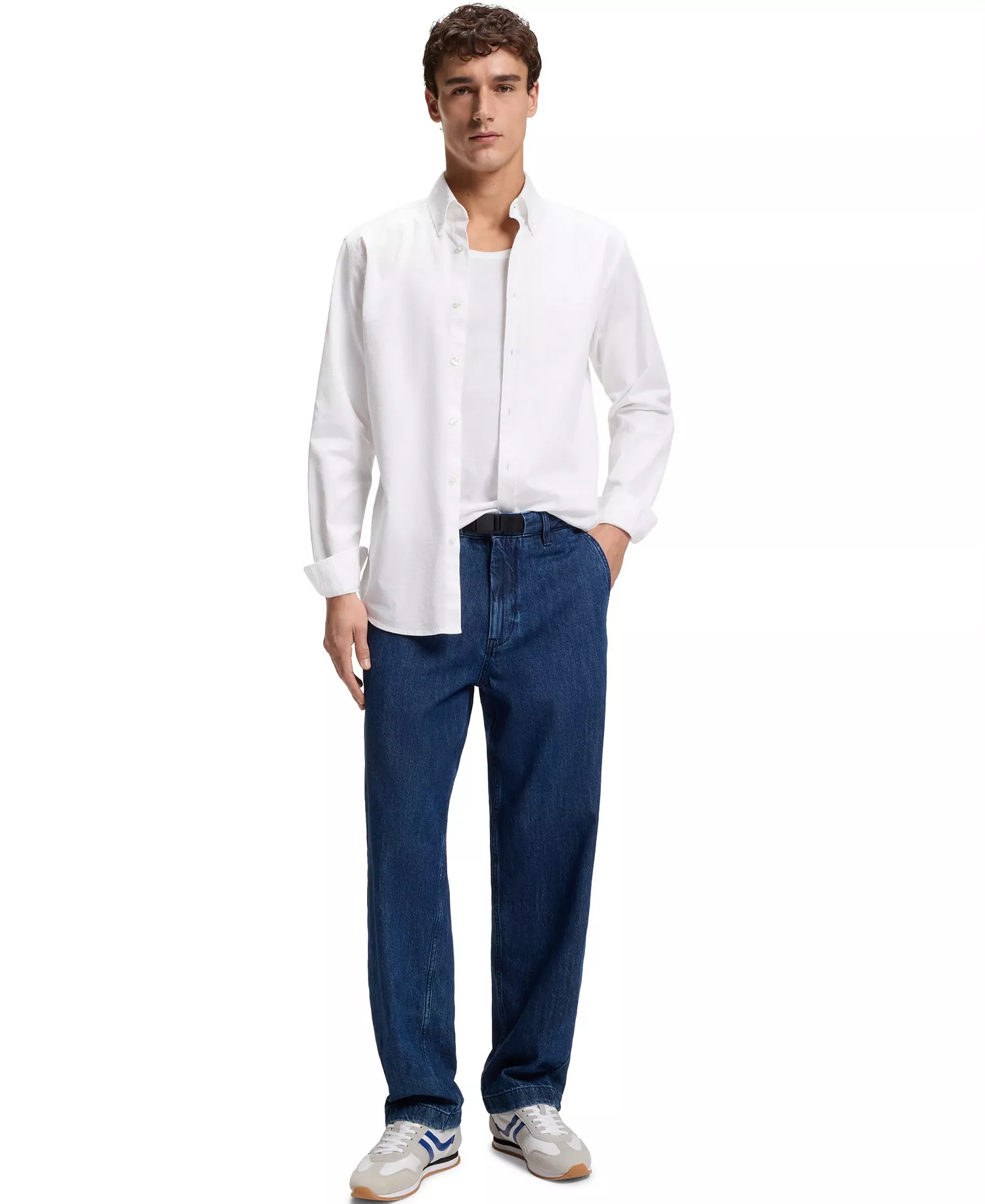 Men's Regular-Fit Stretch-Cotton Dobby Shirt - Natural - 2XL