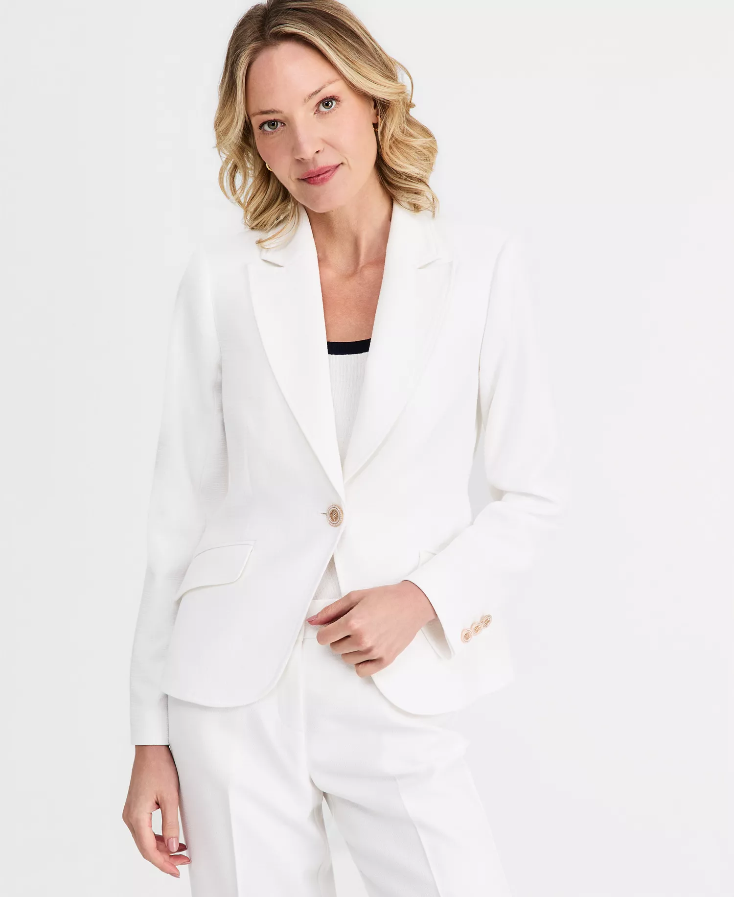 Petite Stretch One-Button Jacket - Ivory - 10P