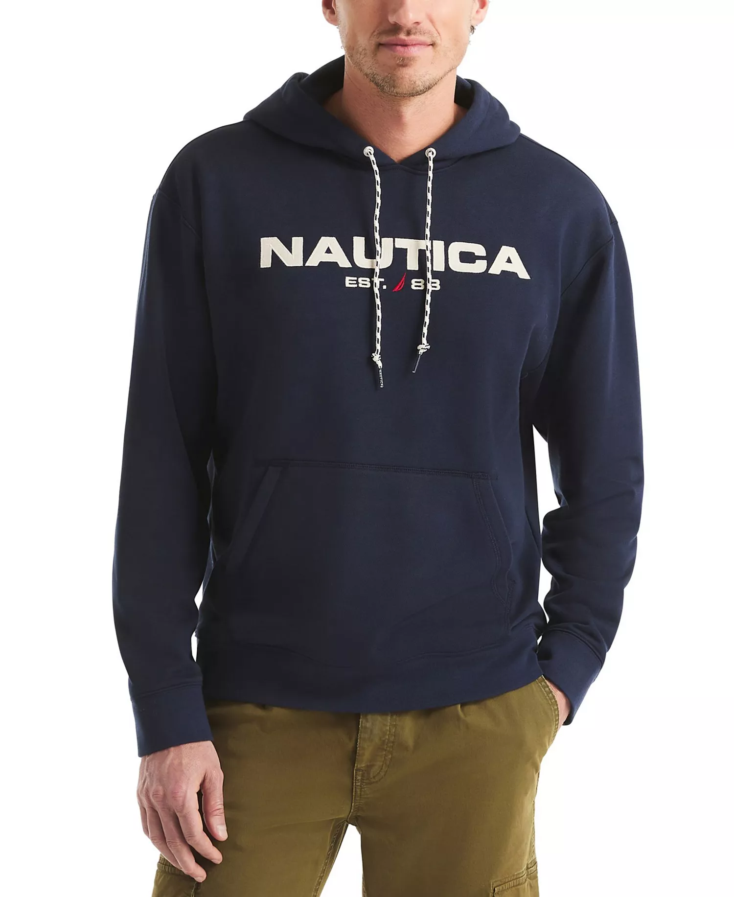Men's Logo Details Relaxed-Fit Pull-On Hoodie - Navy Seas - L