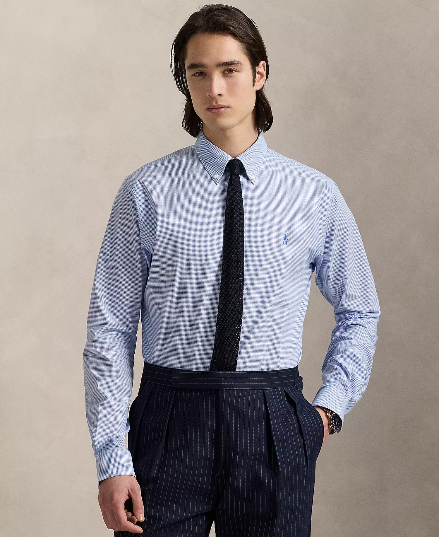 Men's Classic-Fit Gingham Stretch Poplin Shirt - Blue Fairway Houndstooth - 2XL