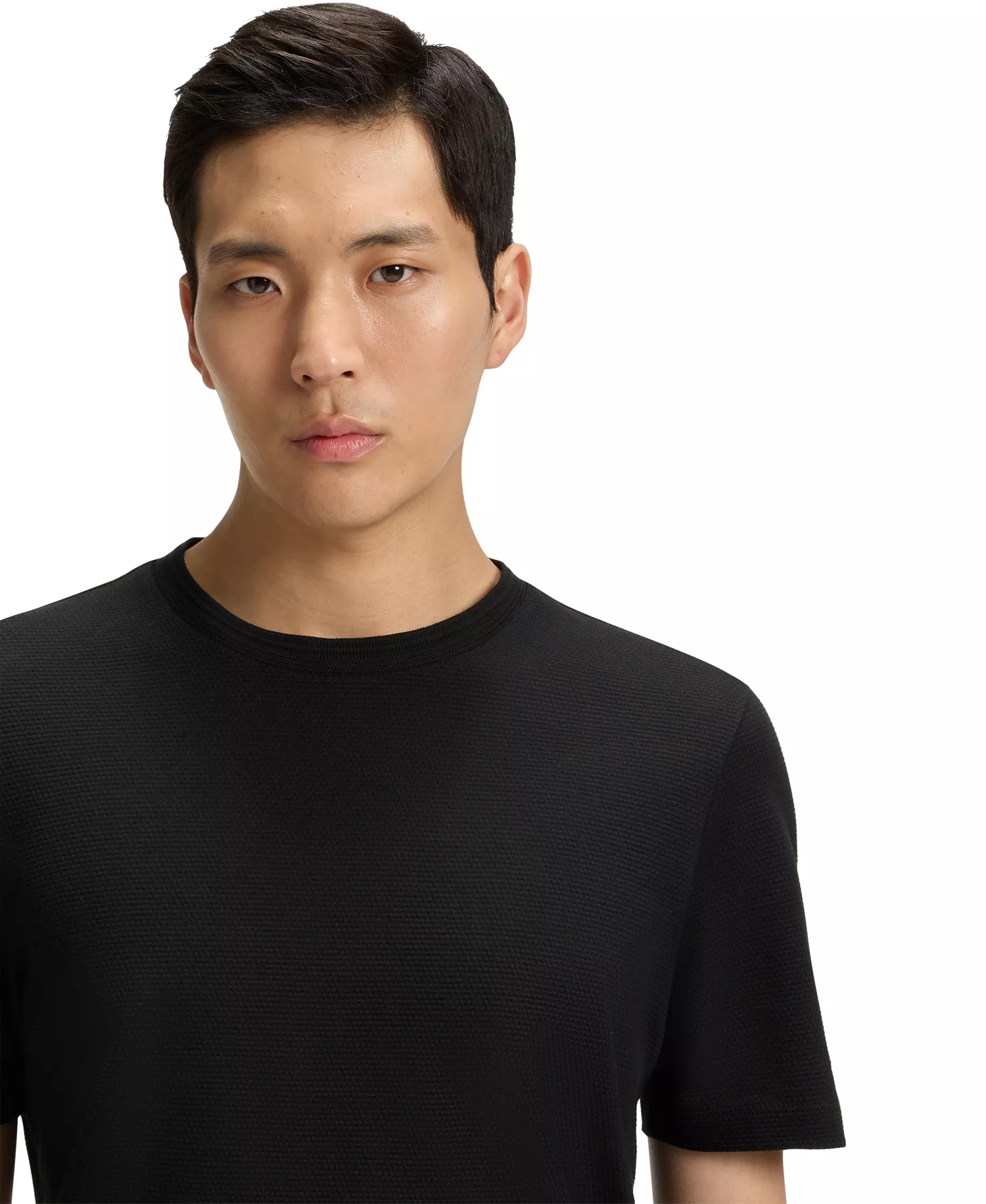 Men's Cotton-Blend Bubble-Jacquard T-Shirt - Black - 2XL