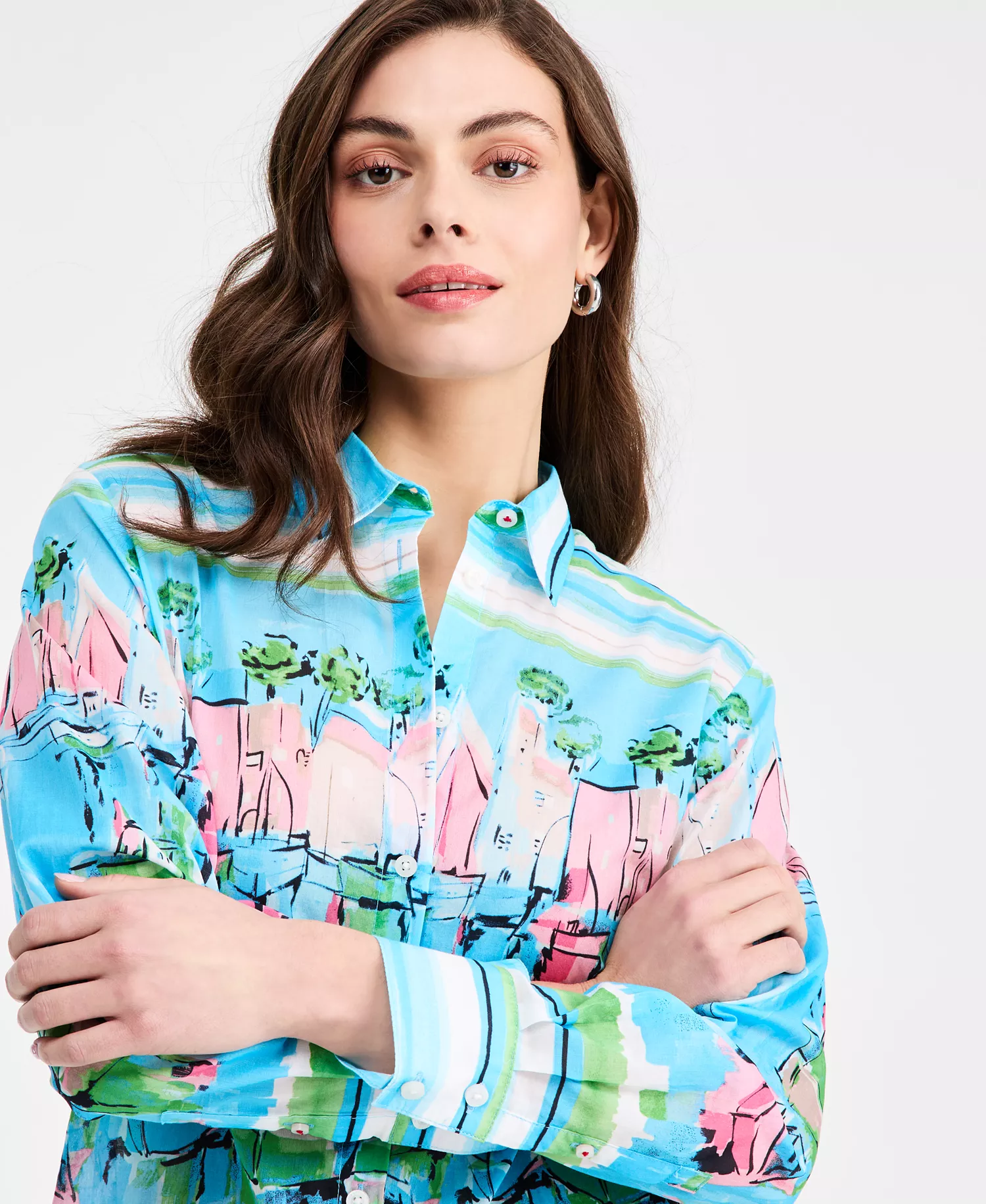 Women's Cotton Scenic Blouse - Pink Multi - L