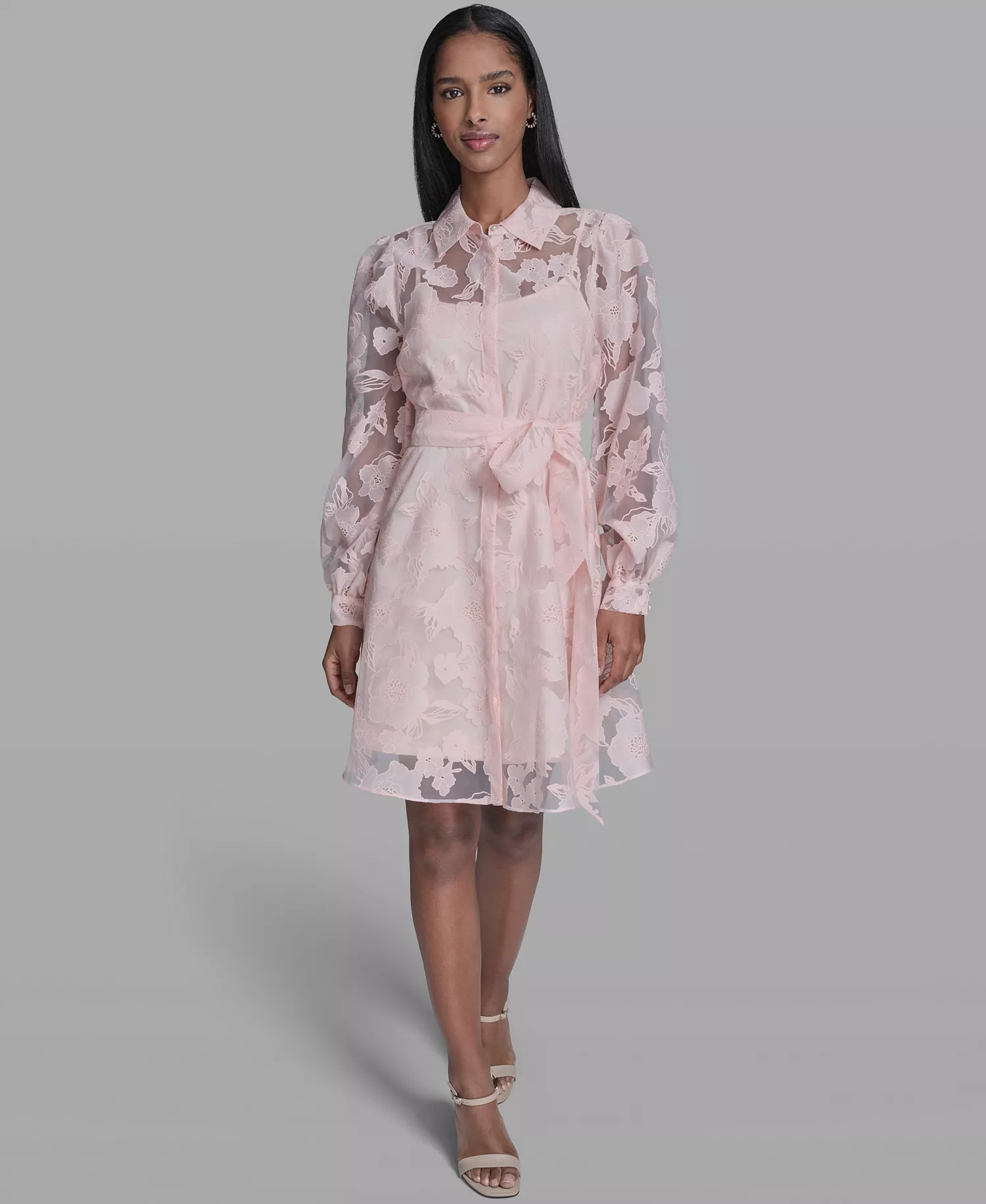 Women's Floral Collared Shirt Dress - Pearl Blush - 0