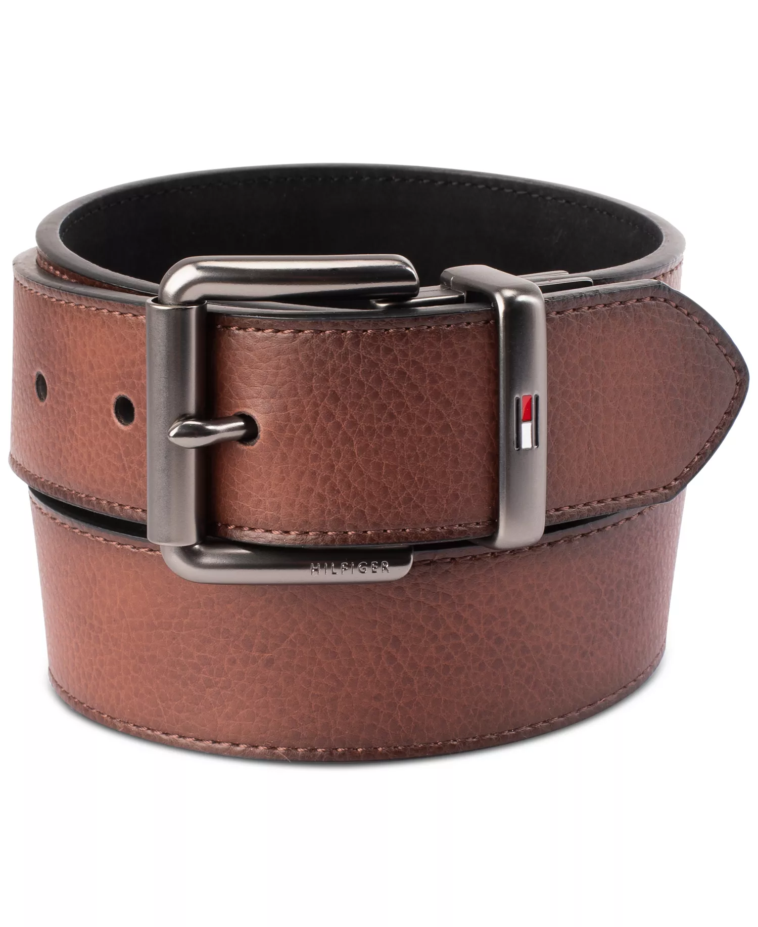 Men’s Two-In-One Reversible Casual Matte and Pebbled Belt - Brown / Black - L (38-40)