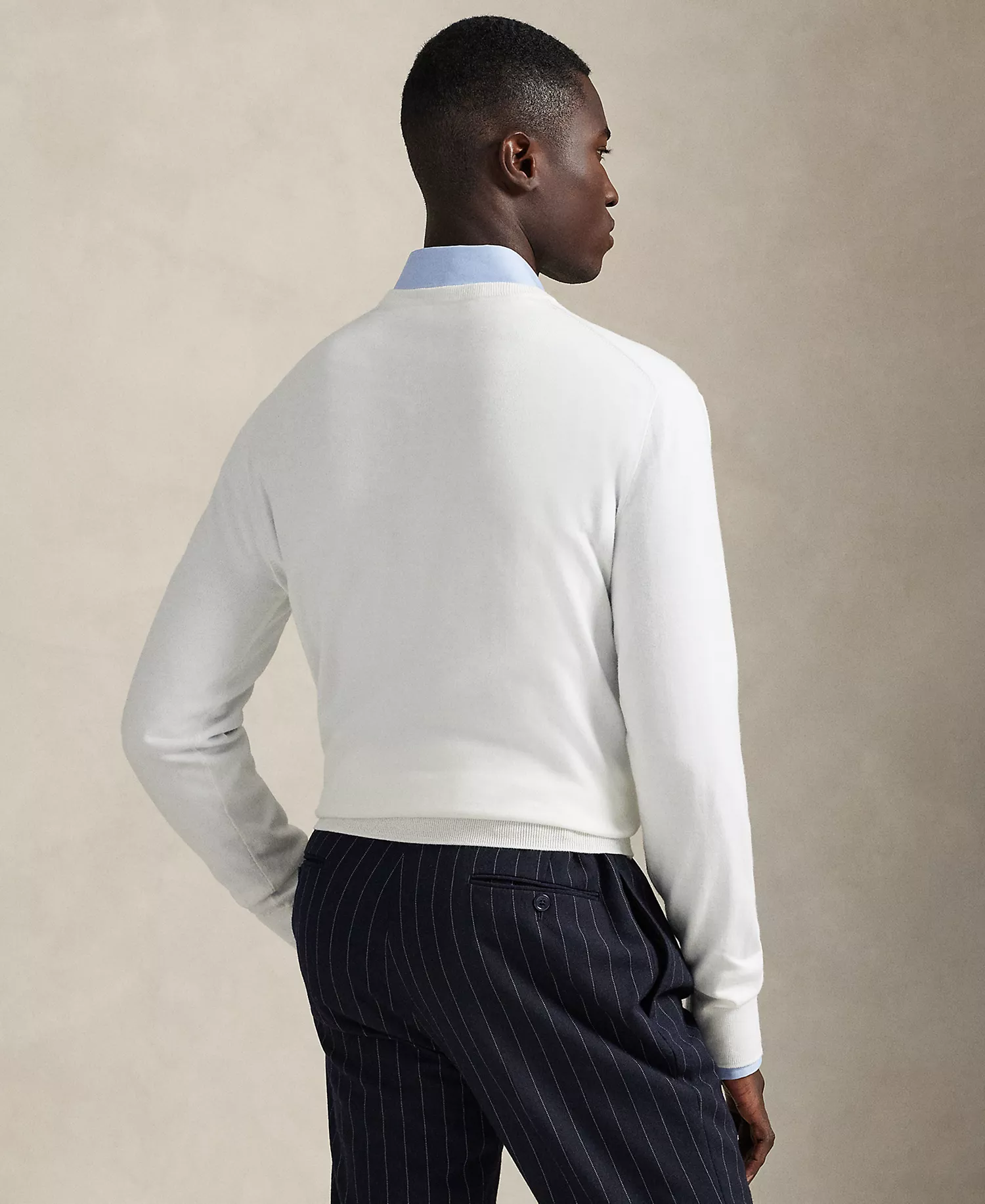 Men's Cotton V-Neck Sweater - Deckwash White - 2XL