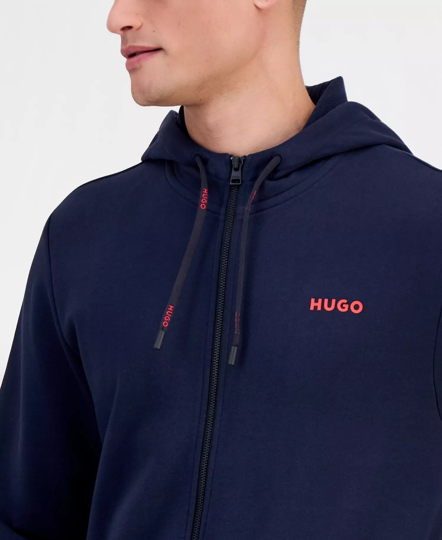 Men's Cotton Logo Full-Zip Hoodie - Dark Blue - M