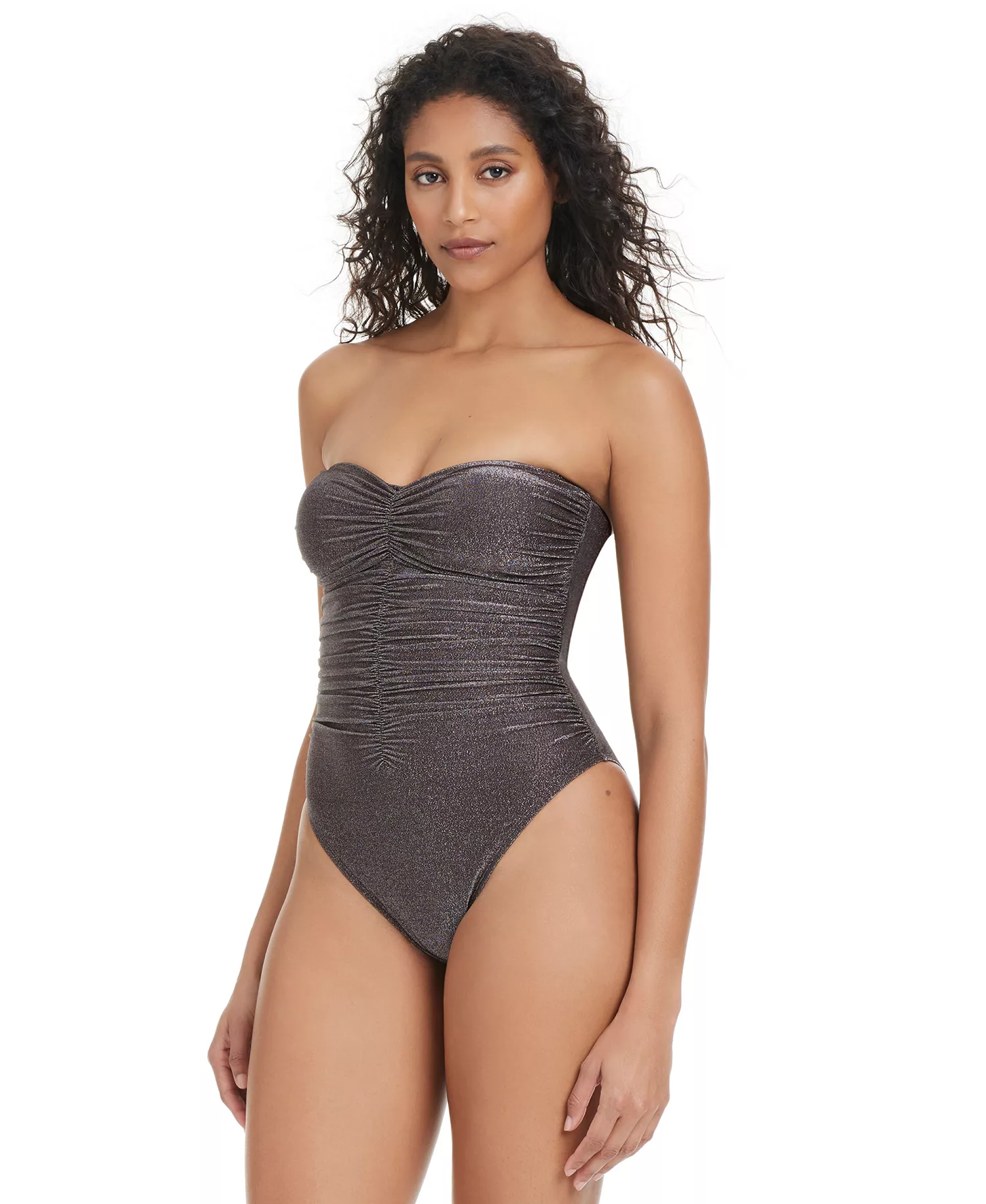 Women's Shimmer Core Bandeau One-Piece Swimsuit, Exclusively at Macy's - Java - XS