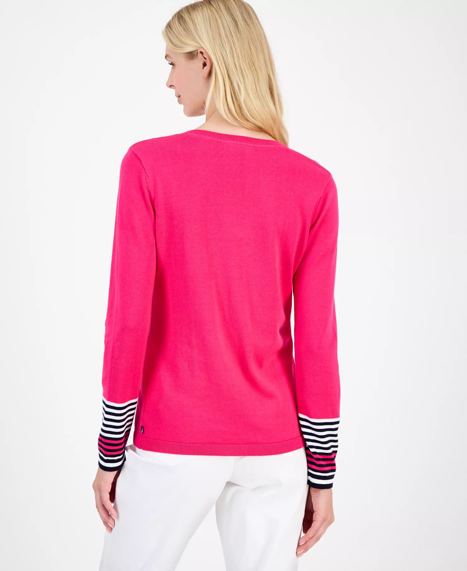 Nautica Women's Cotton V-Neck Sweater - Aster Pink Multi - L