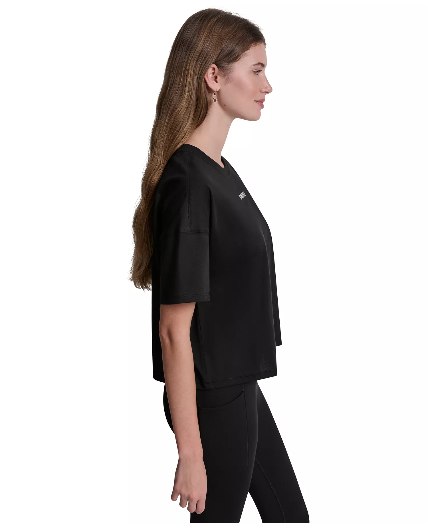 Women's Metallic Bubble Logo Drop Shoulder Pull-On T-Shirt - Black - L