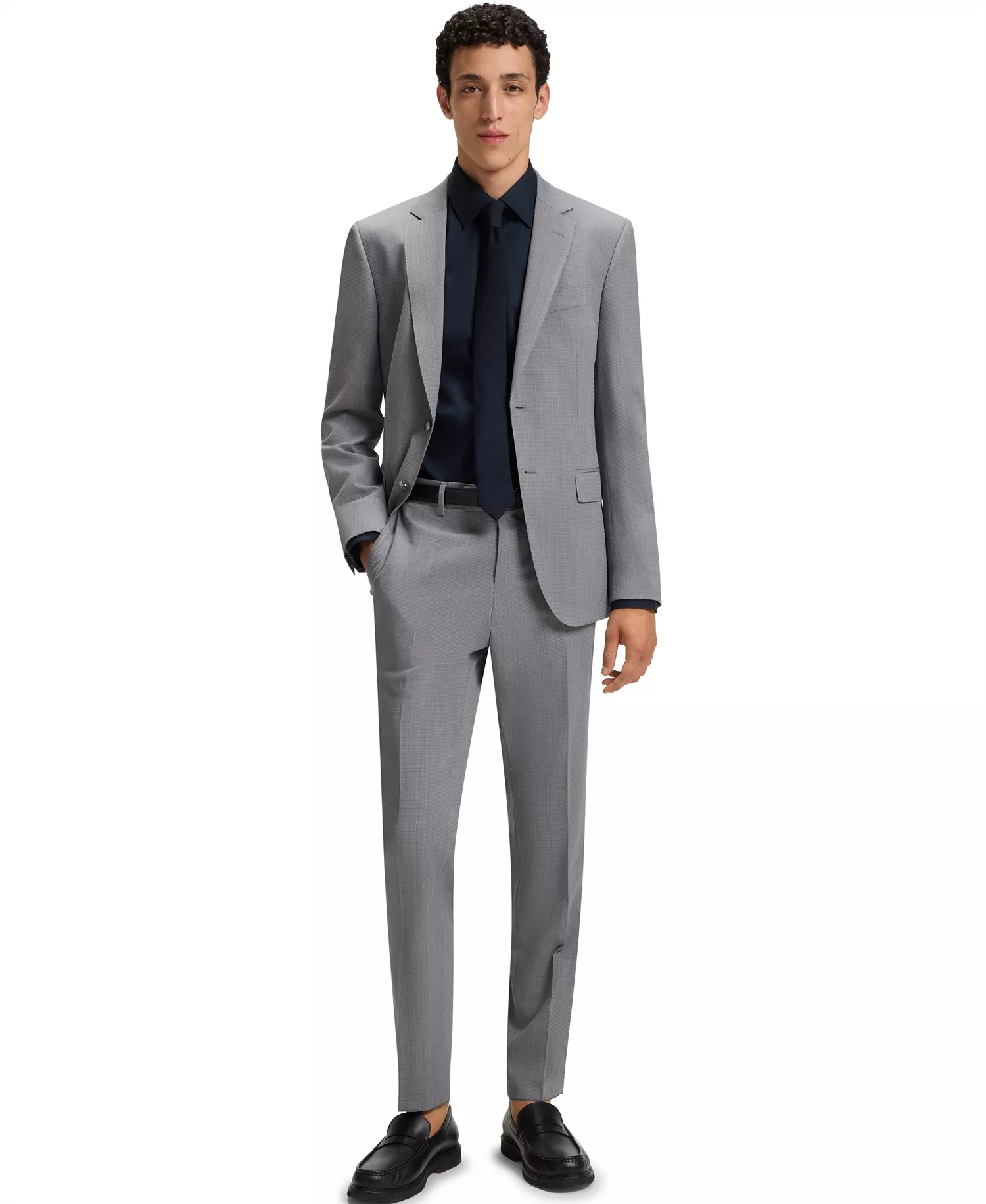 Men's Stretch-Cotton Poplin Regular-Fit Dress Shirt - Dark Blue - 15