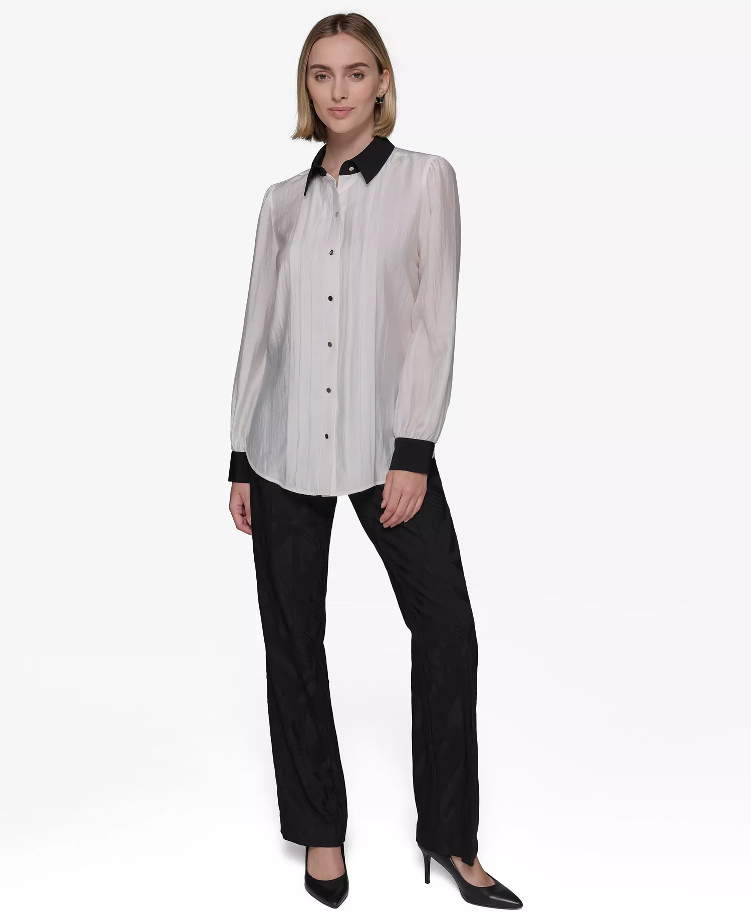 Women's Pintucked Blouse - Soft White - L