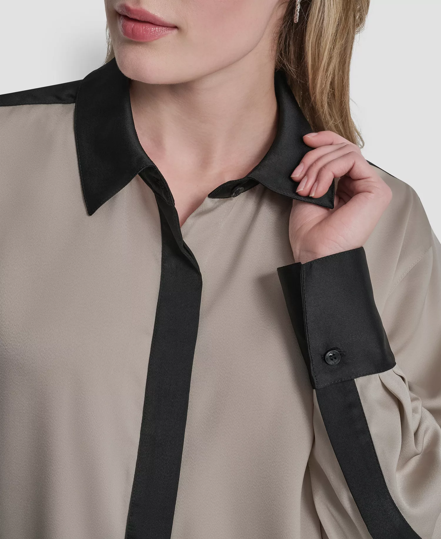 Petite Patch Work Button-Up Top - Grey - P/L