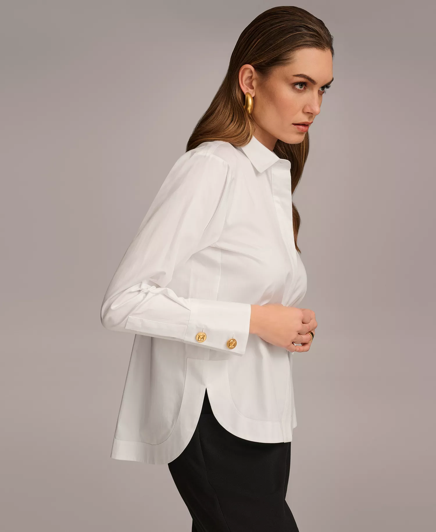 Women's Button Front Collared Shirt - White - XL