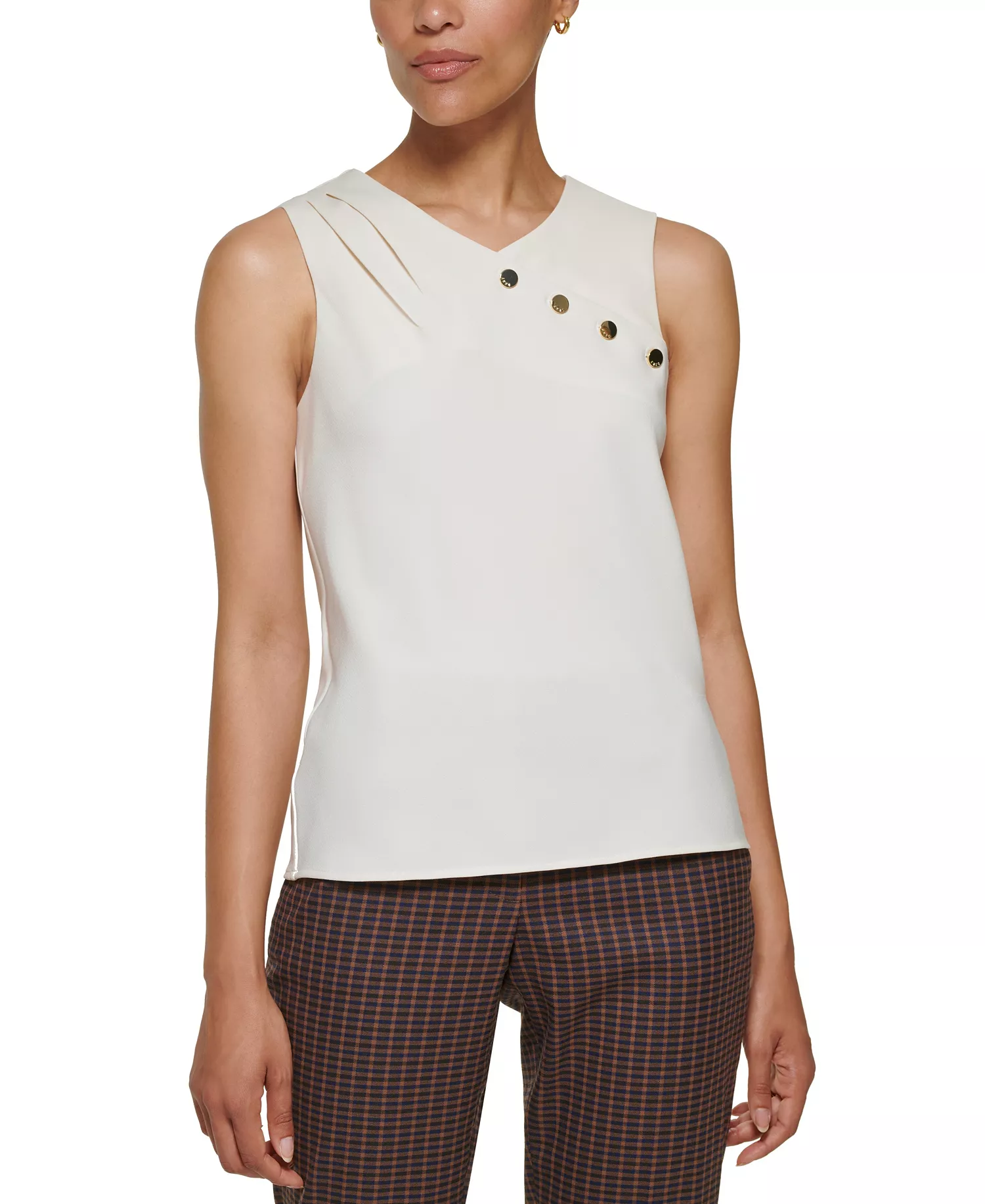 Petite Sleeveless Mix Media Knit Blouse - Buttercream - P/L