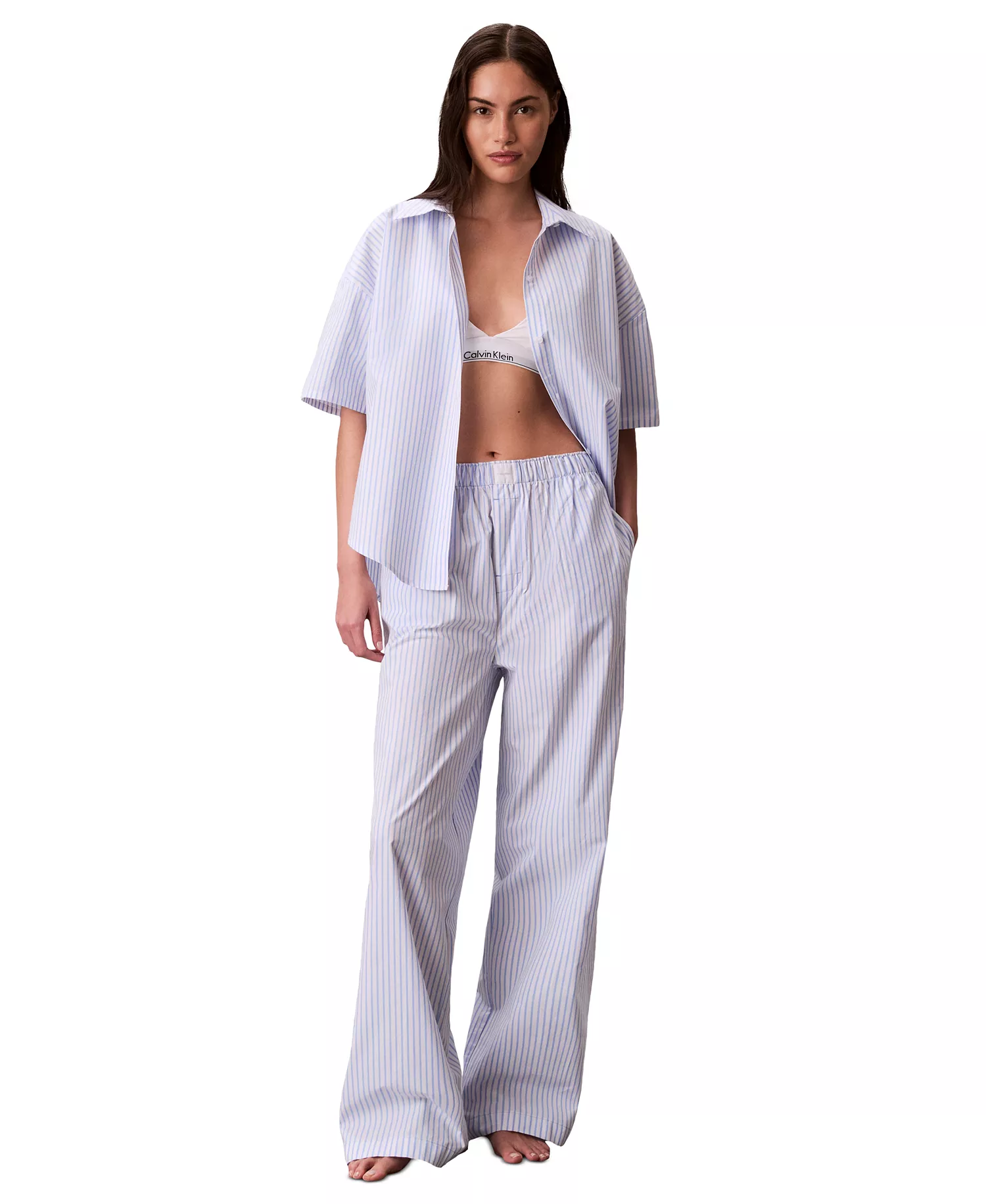 Women's Striped Short-Sleeve Pajama Shirt - Sera Stripe Blue - L