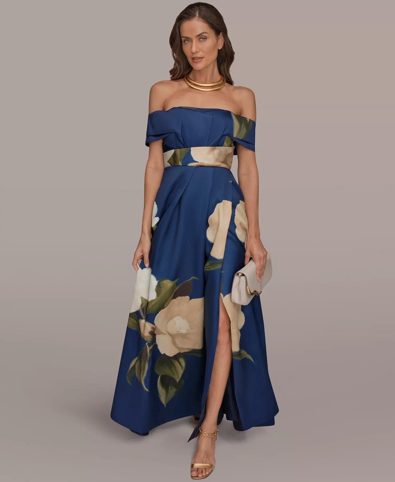 Women's Off-The-Shoulder Ball Gown Dress - Ink Multi - 10