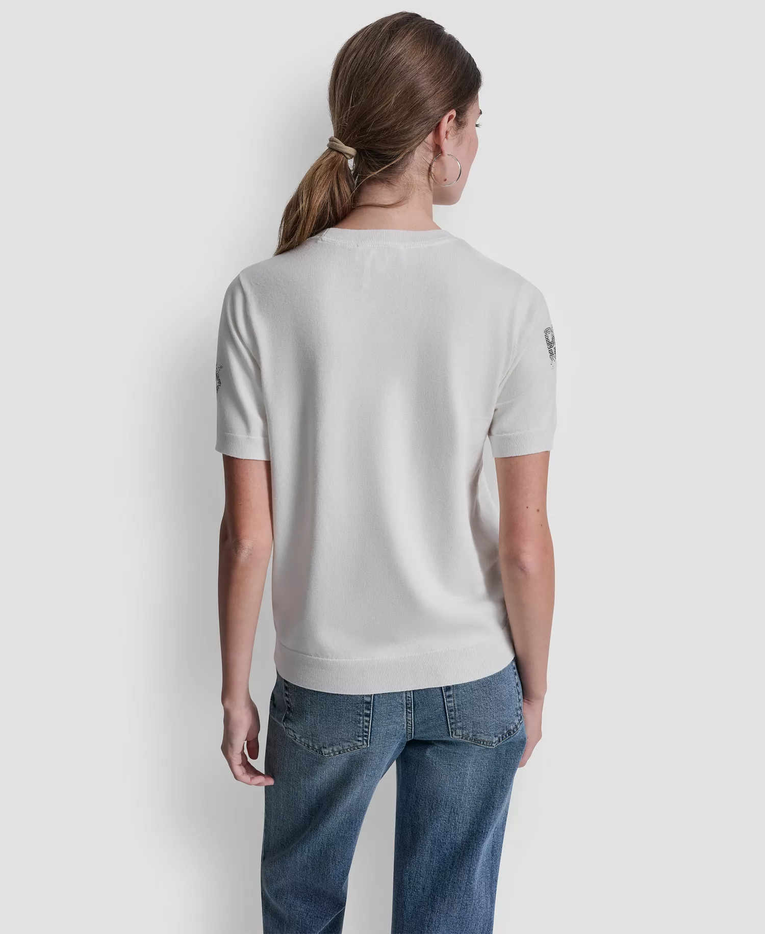 Women's Embellished Logo Crew Neck Sweater - Ivory - L